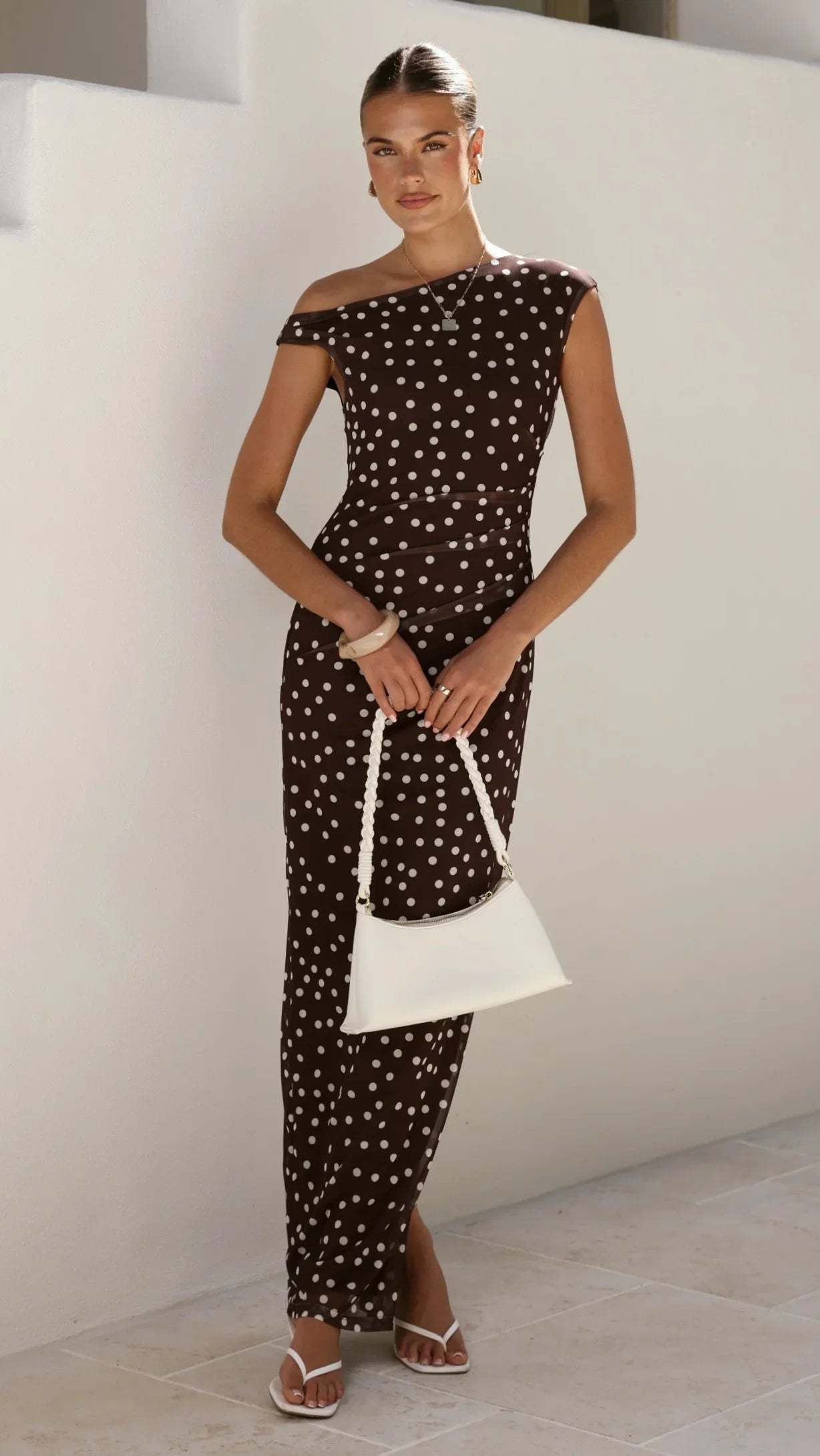 Lilani Maxi Dress Chocolate White Polka Dot