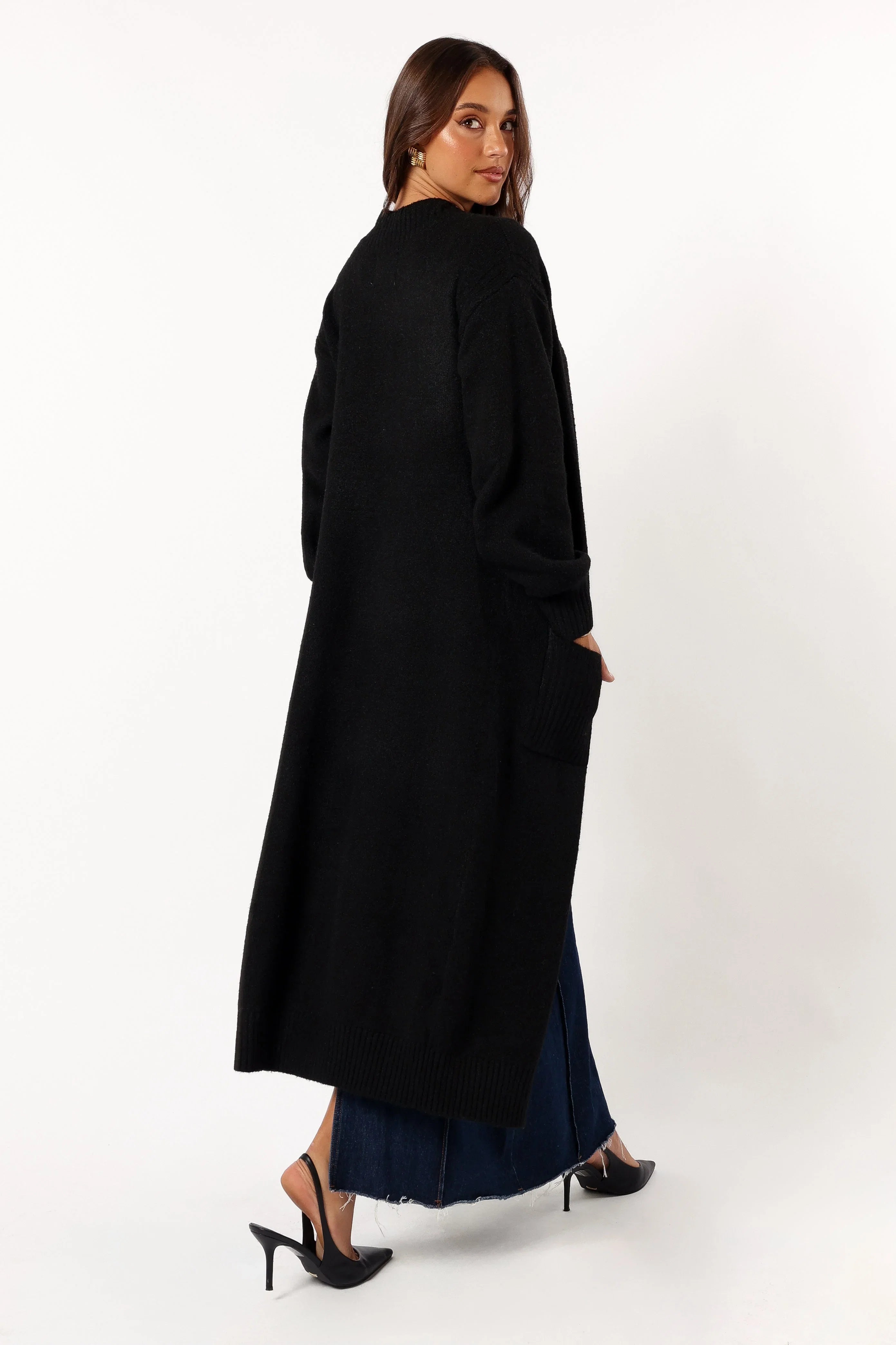 Nicolette Open Front Long Cardigan Black