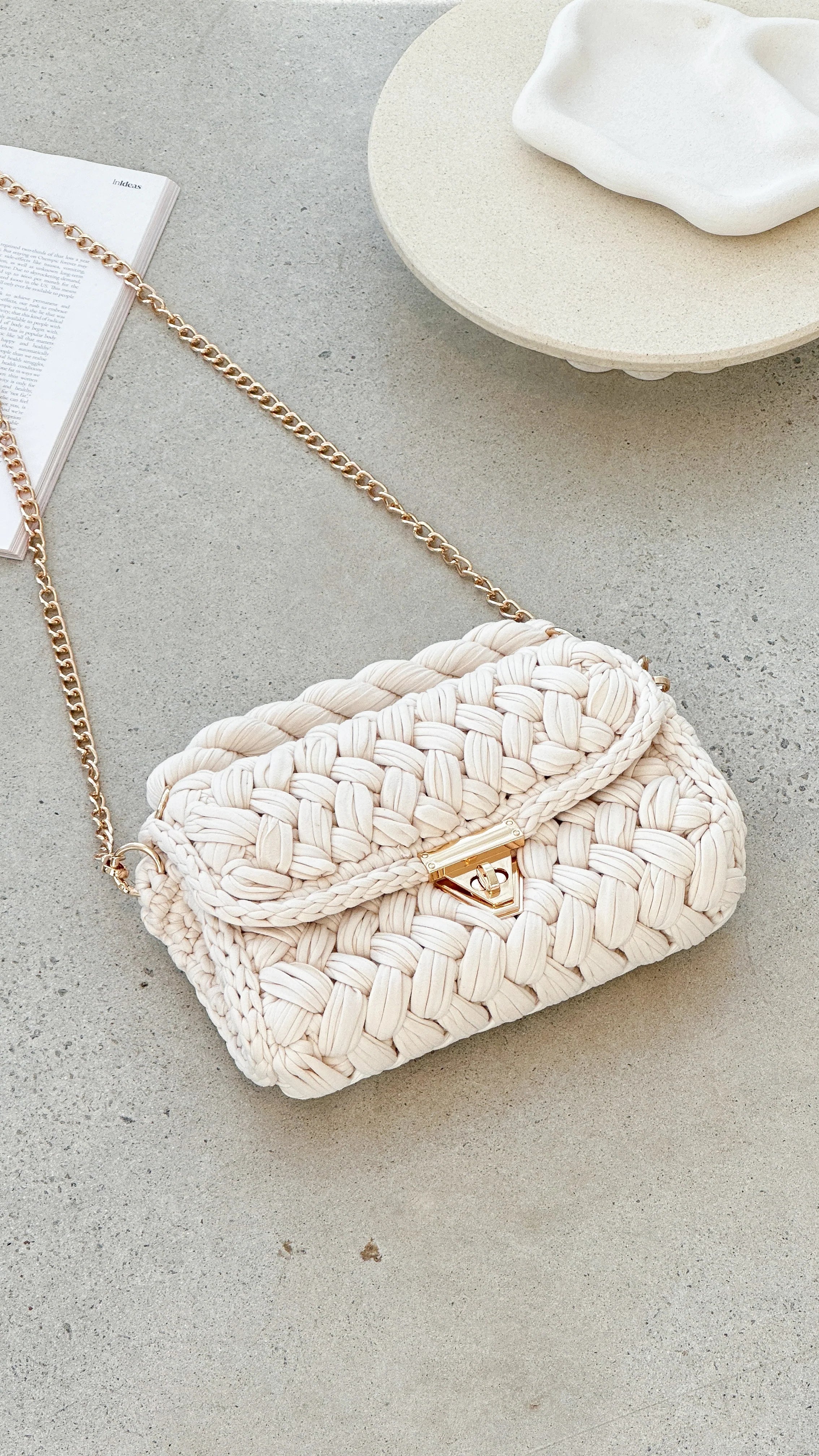 Annabel Chunky Plaited Handbag Light Cream