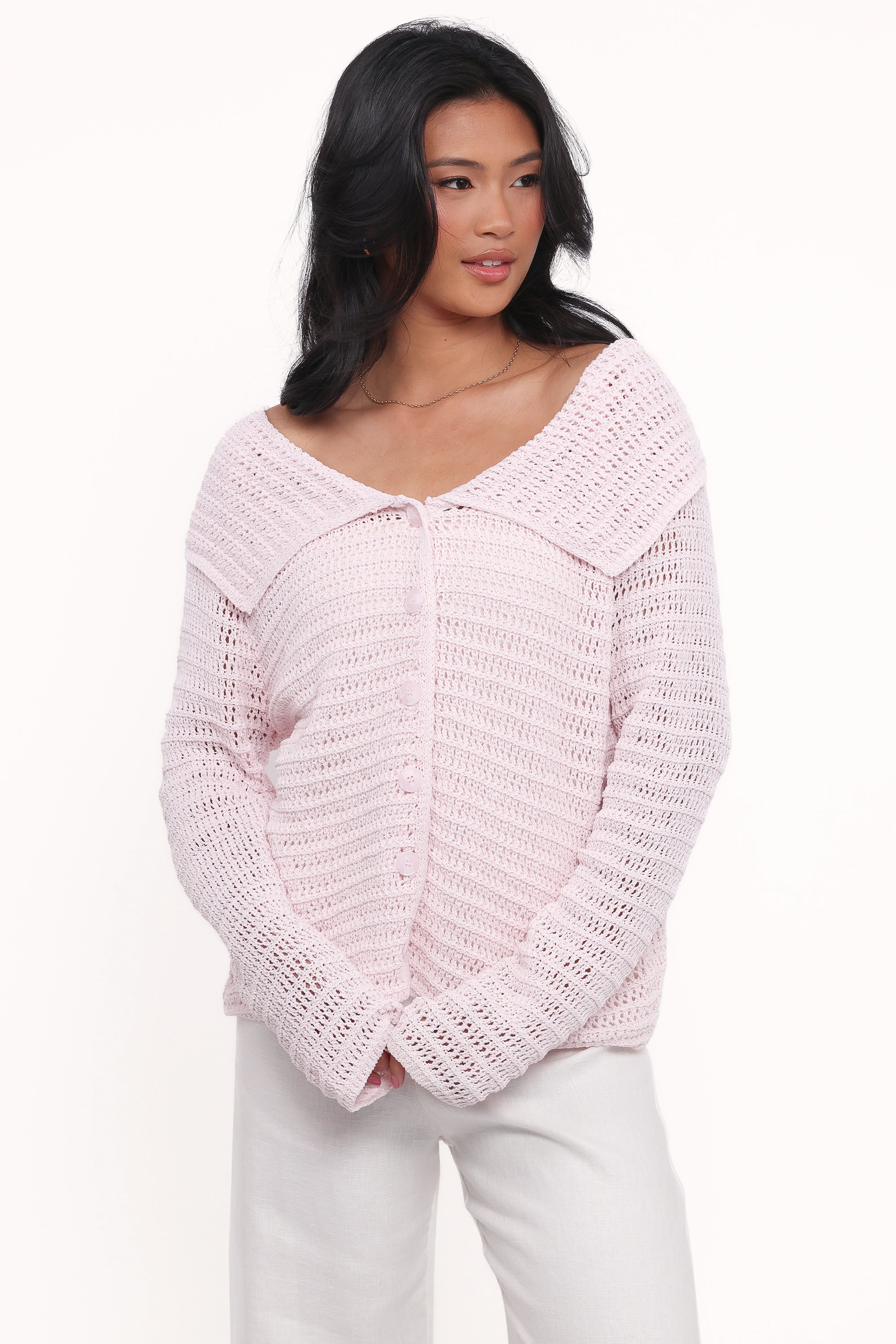 Lyra Large Collar Cardigan Pale Pink