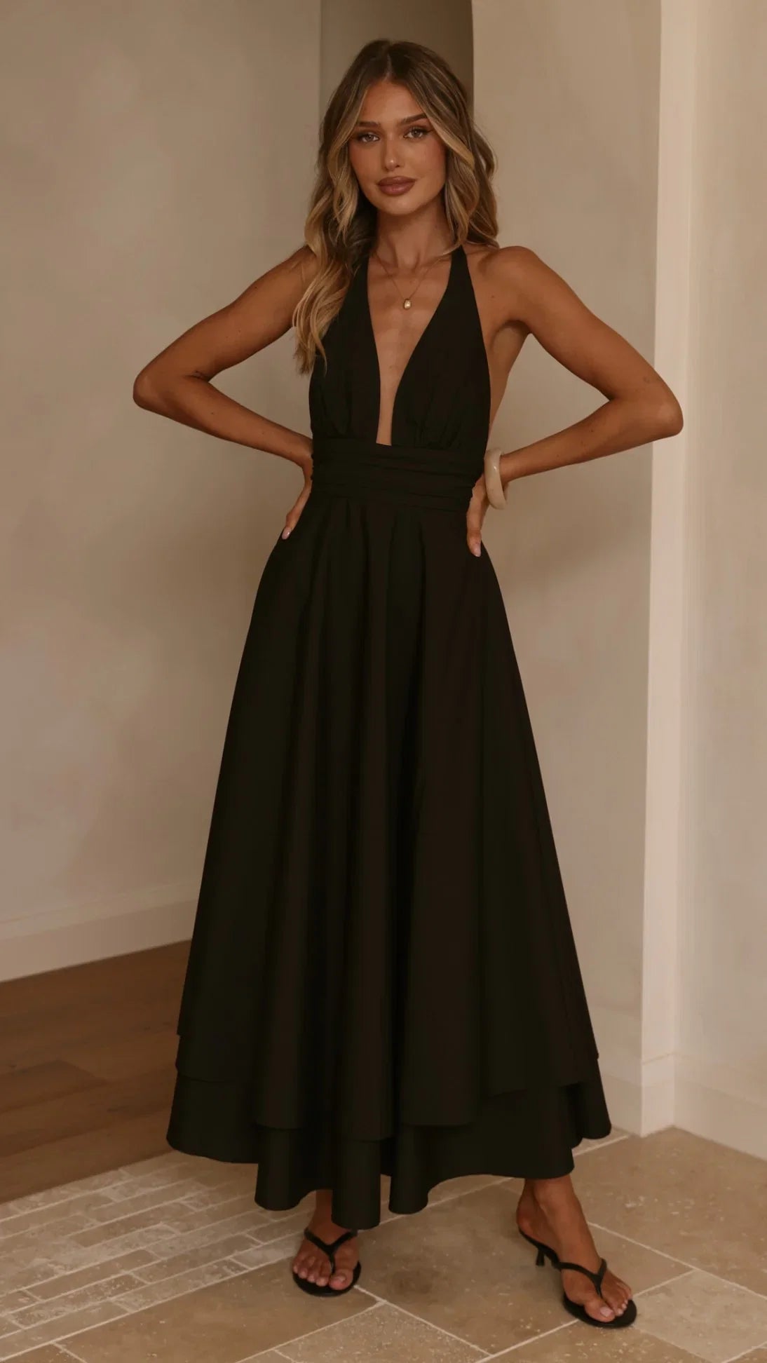 Kathy Halter Neck Maxi Dress Black