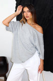Give Me Options Off Shoulder Tee Grey White Stripe