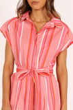 Addie Tie Waist Romper Pink Stripe
