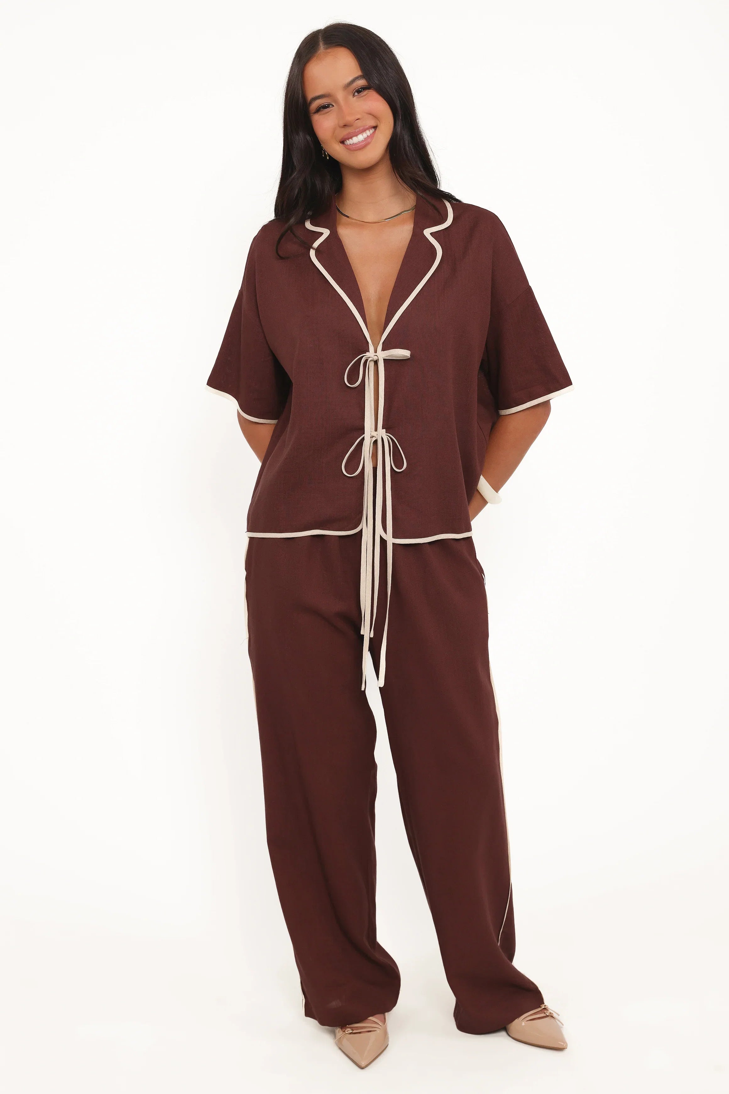 Dalton Tie Top Brown Cream
