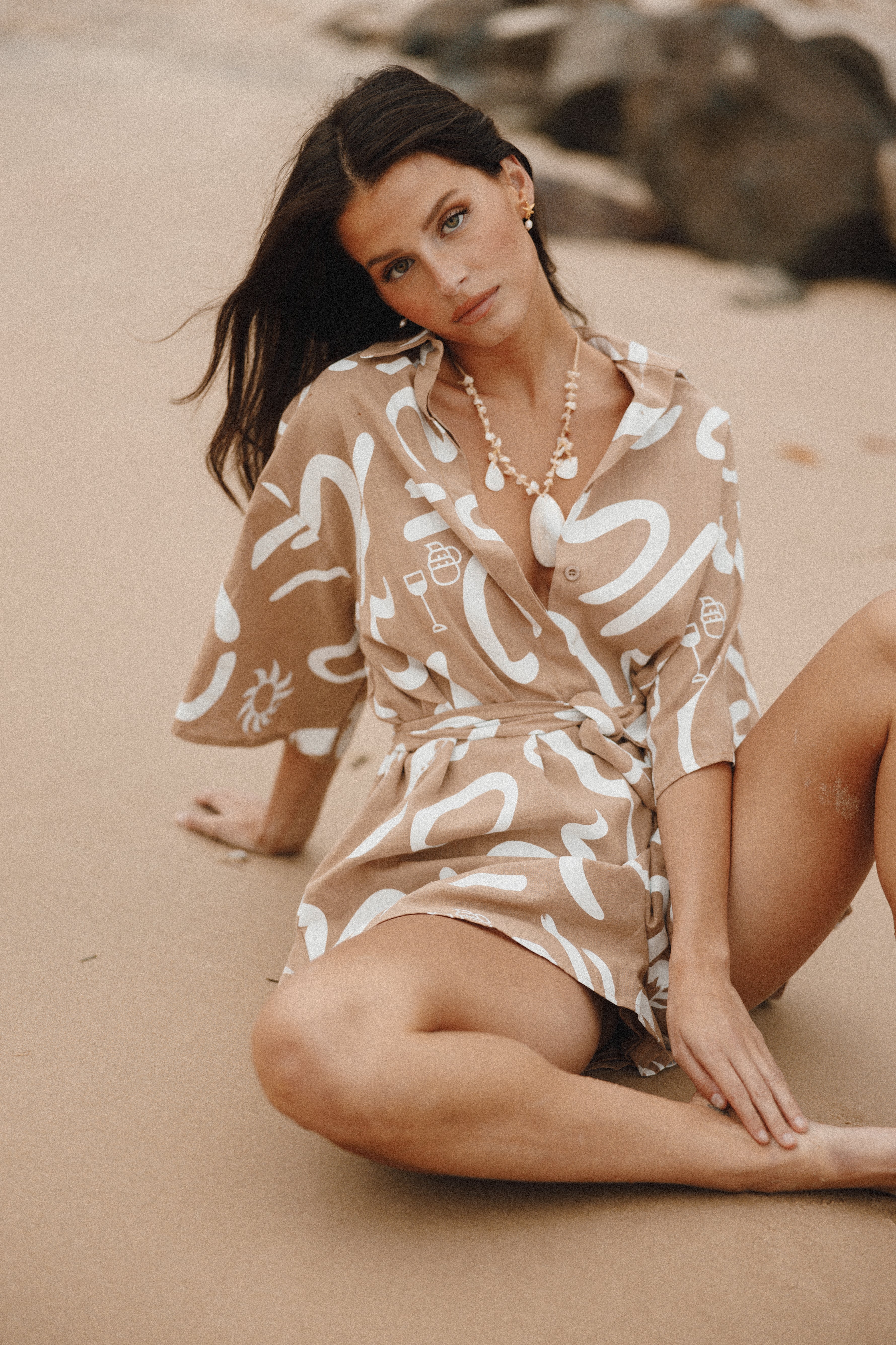 Kellie Romper Tan