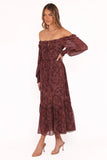 Keziah Long Sleeve Maxi Dress Burgundy Paisley