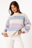 Dani Multi Stripe Knit Sweater White Light Blue