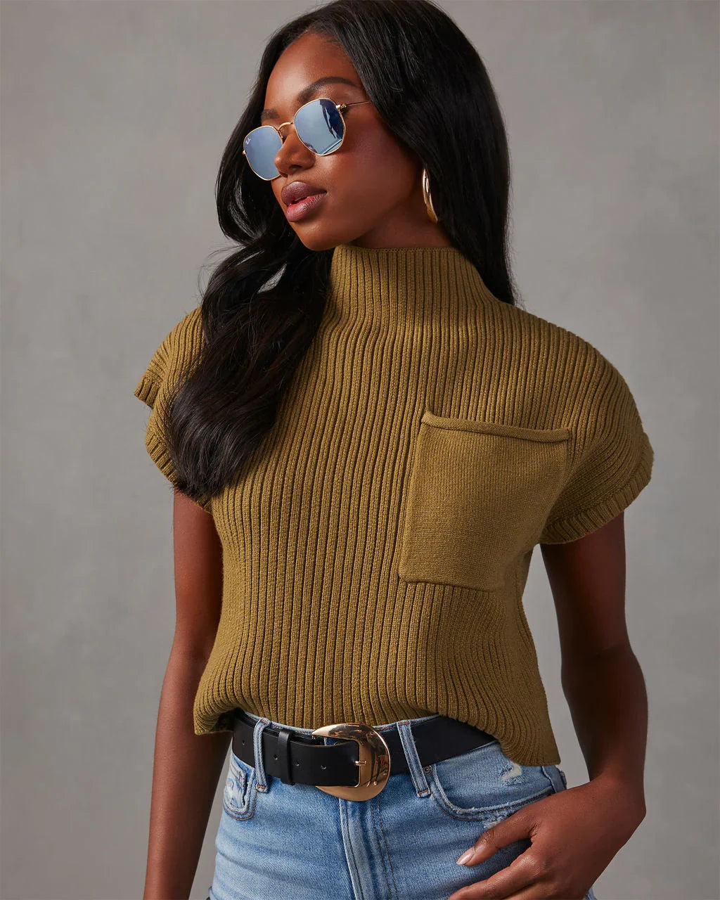 Brooke Mock Neck Short Sleeve Sweater