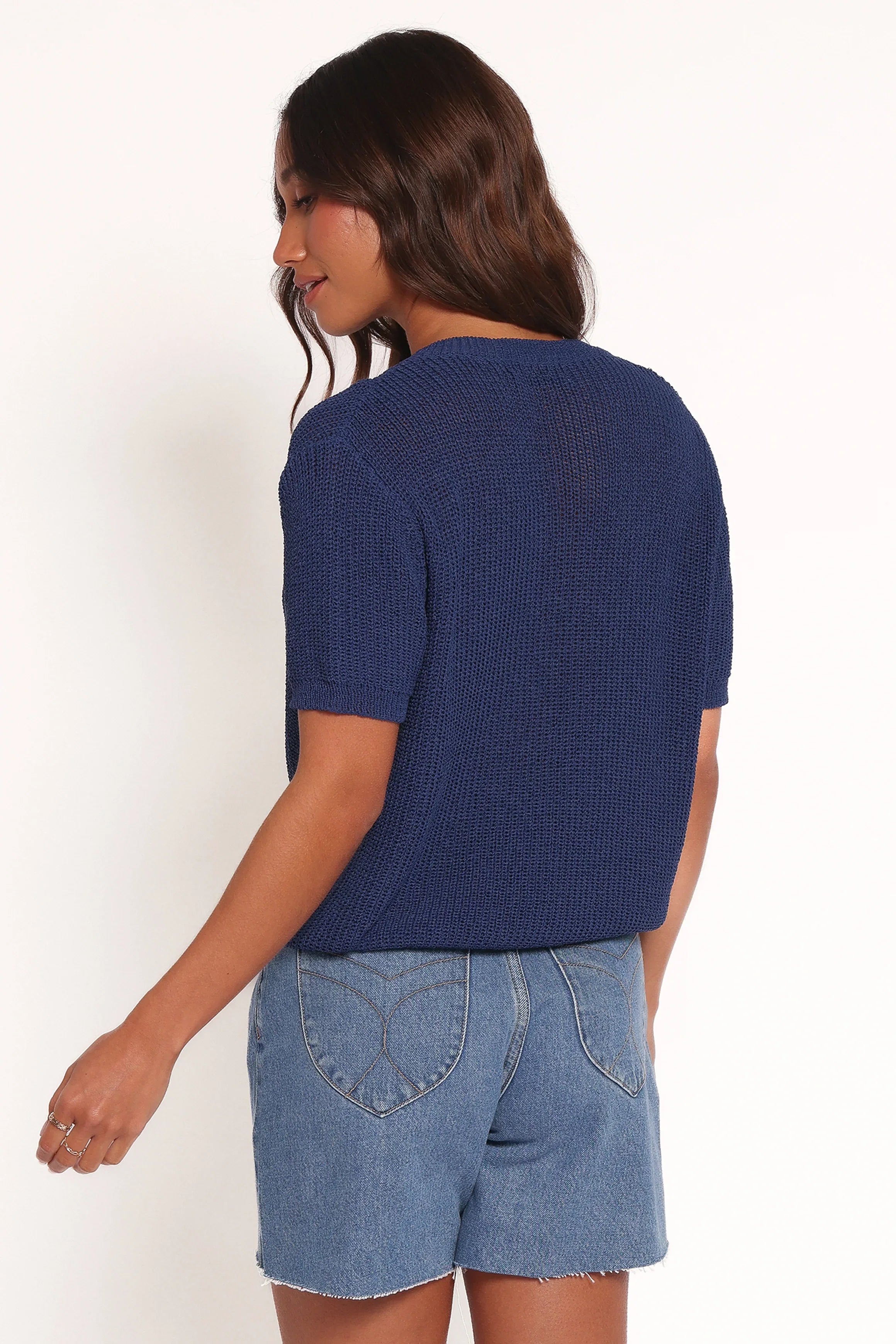 Gemma Short Sleeve Bow Cardigan Navy