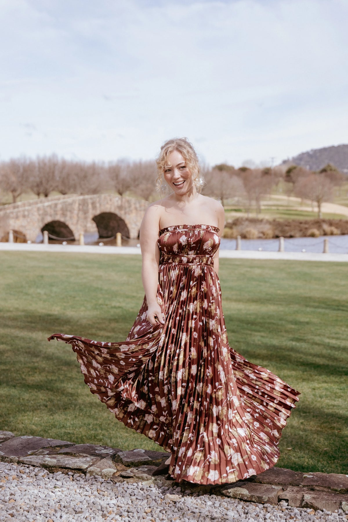 Angelique Strapless Maxi Dress Brown Floral