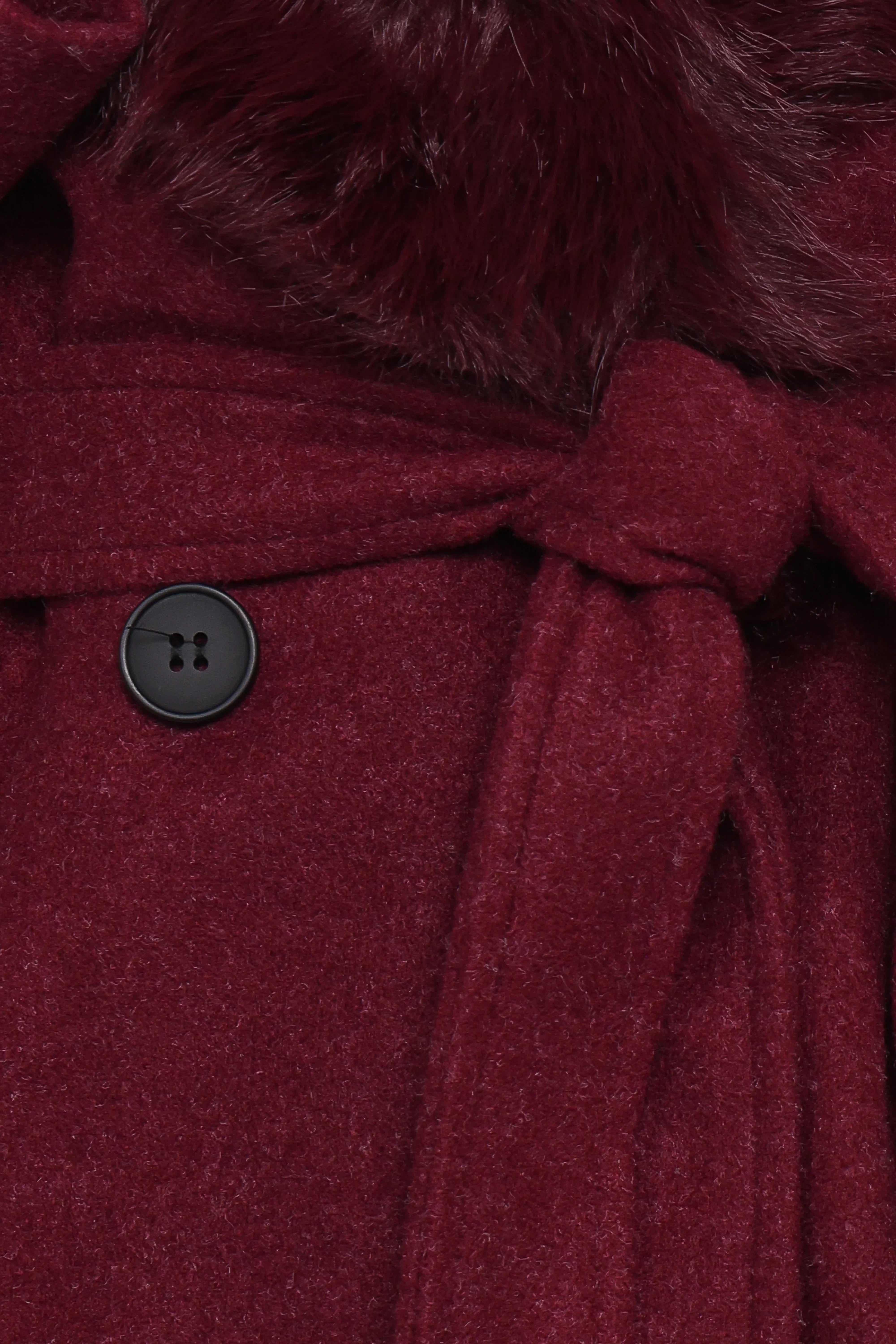 Nina Fur Collar Tie Waist Coat Burgundy