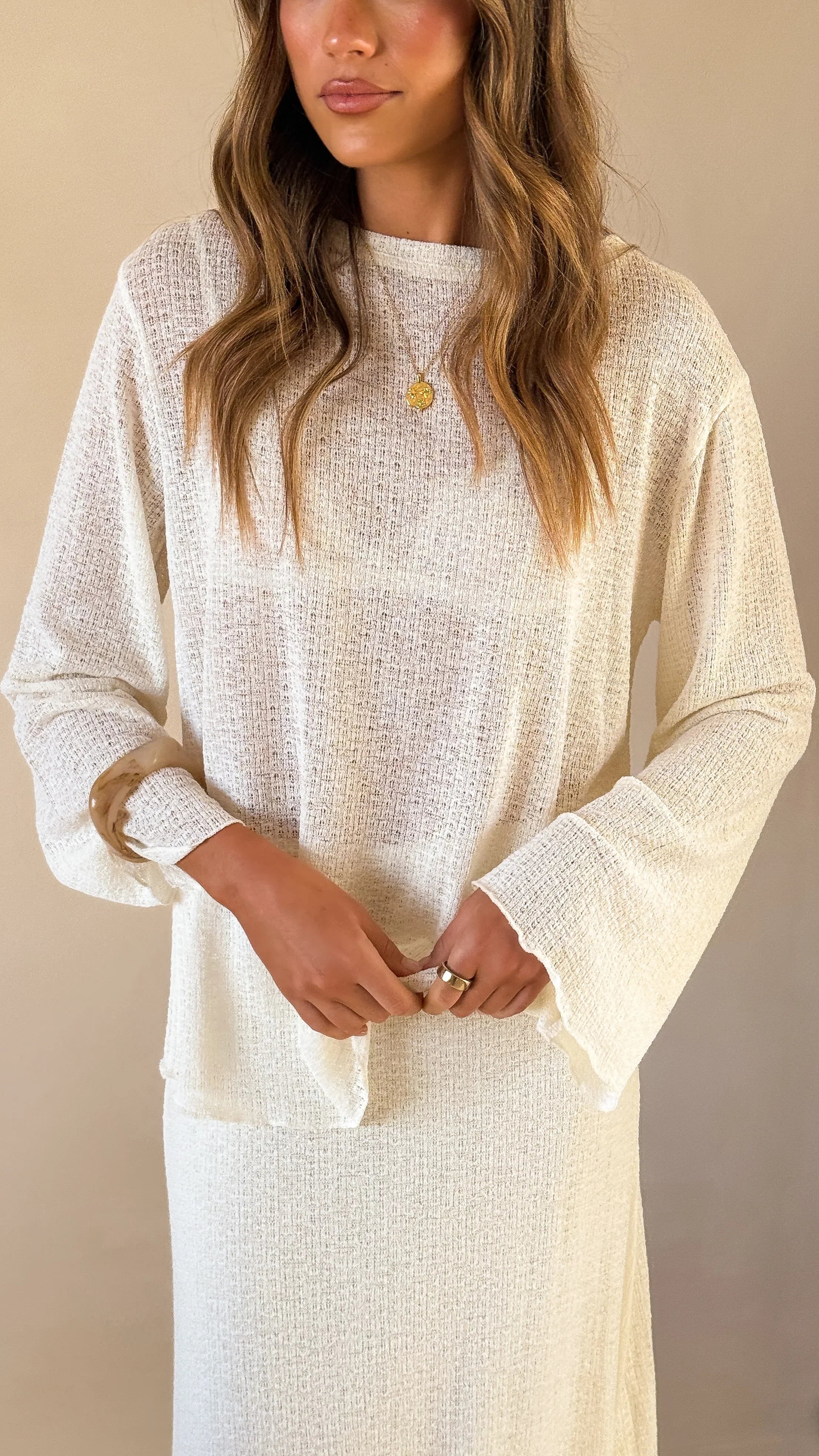 Bayley Knit Top and Skirt Set Cream