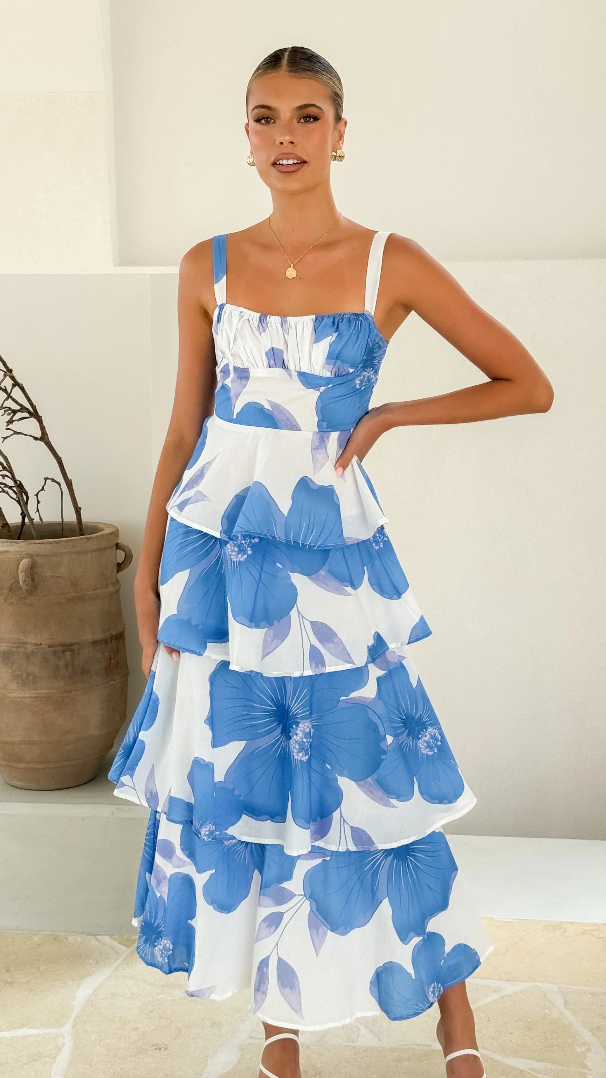 Page Maxi Dress White Blue Floral