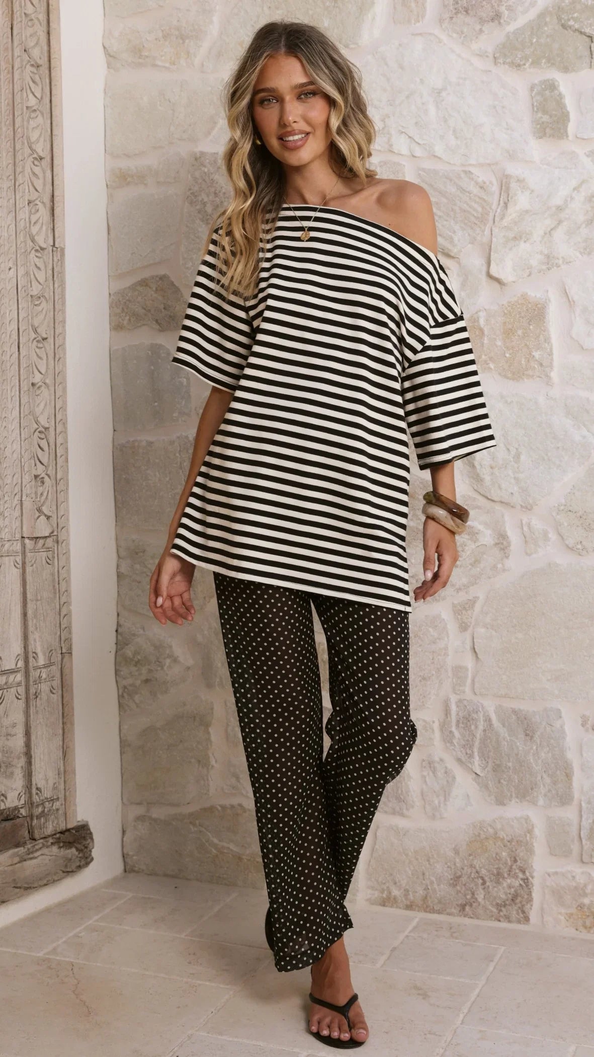 Reda Semi Sheer Pants Black White Spot