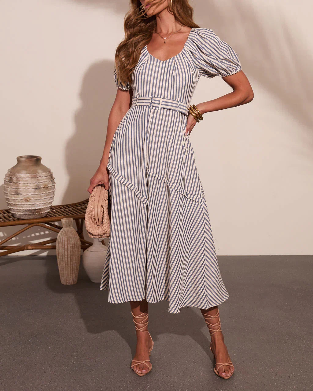 Daylight Muse Striped Belted Midi Dress