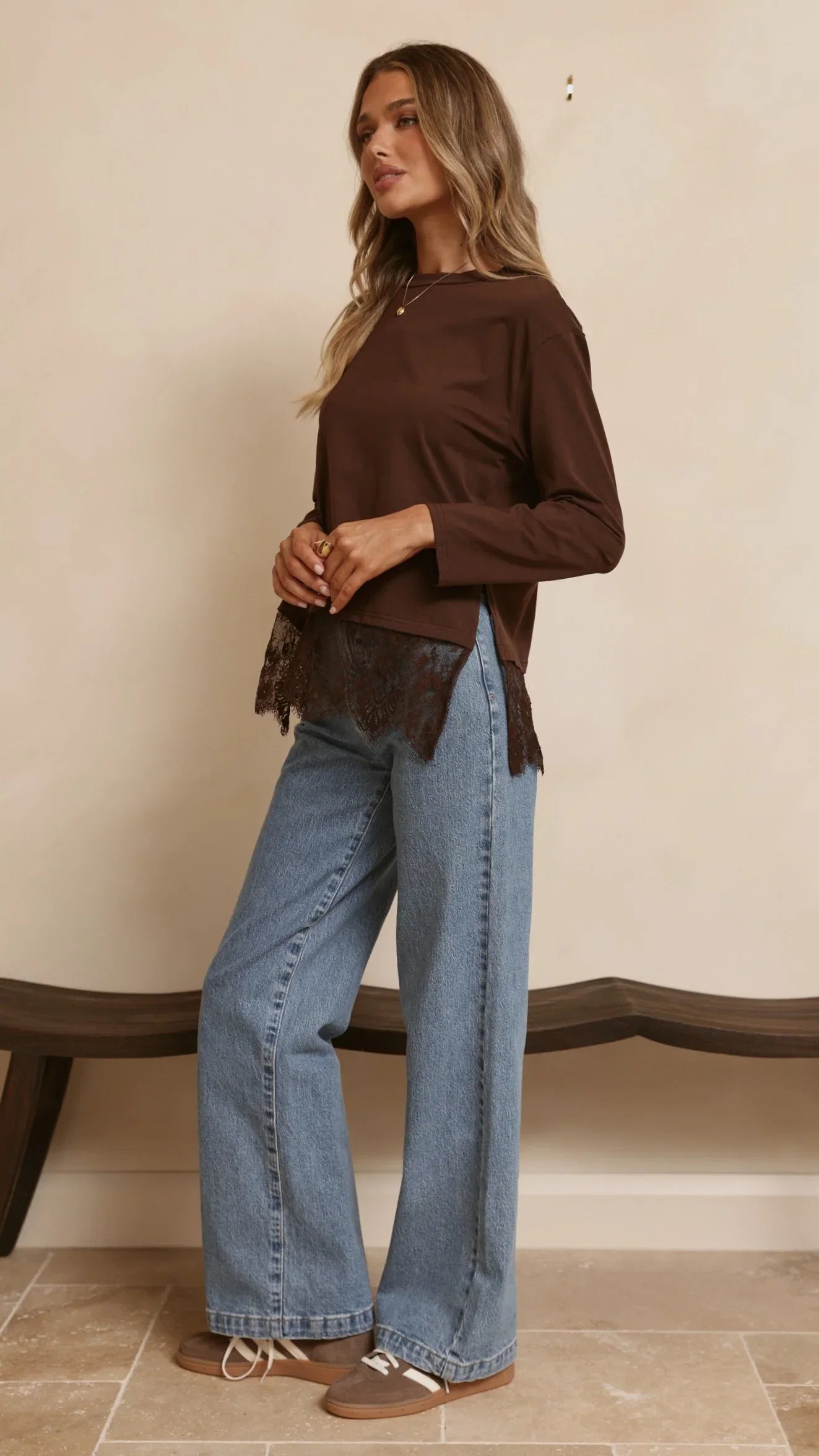 Alina Lace Trim Top Chocolate