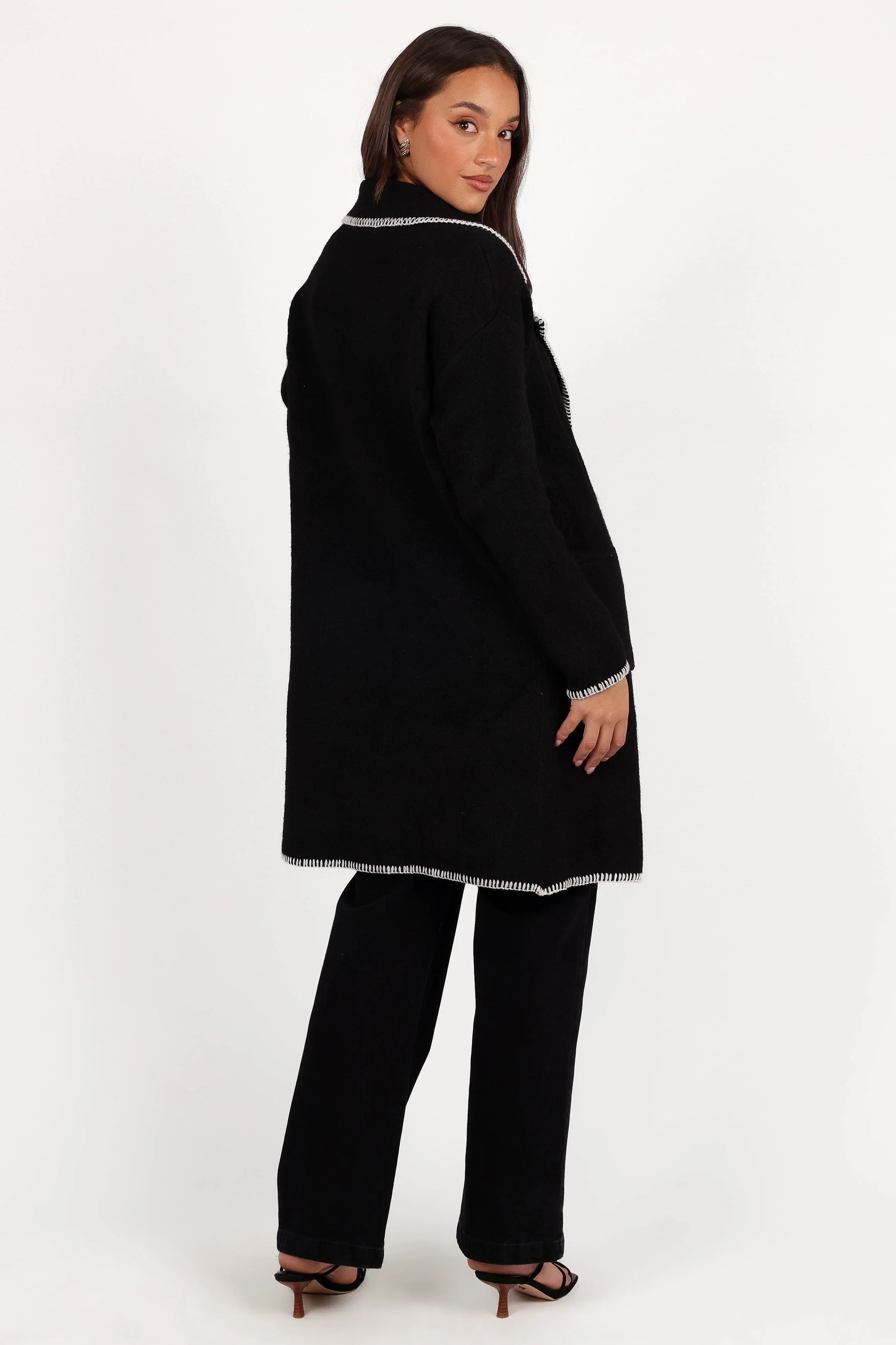Oaklynn Contrast Stitch Coatigan Black