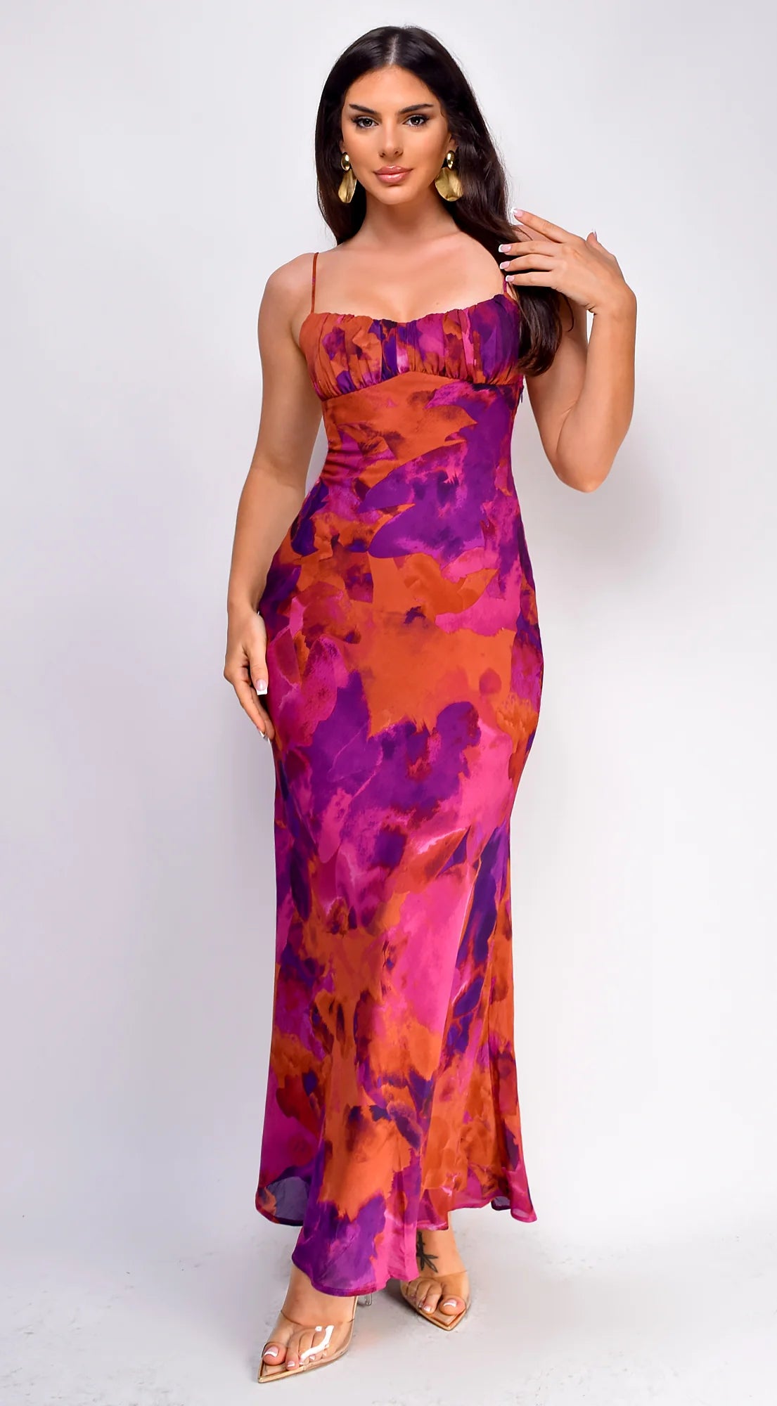 Kaelie Multicolor Chiffon Print Maxi Dress Purple