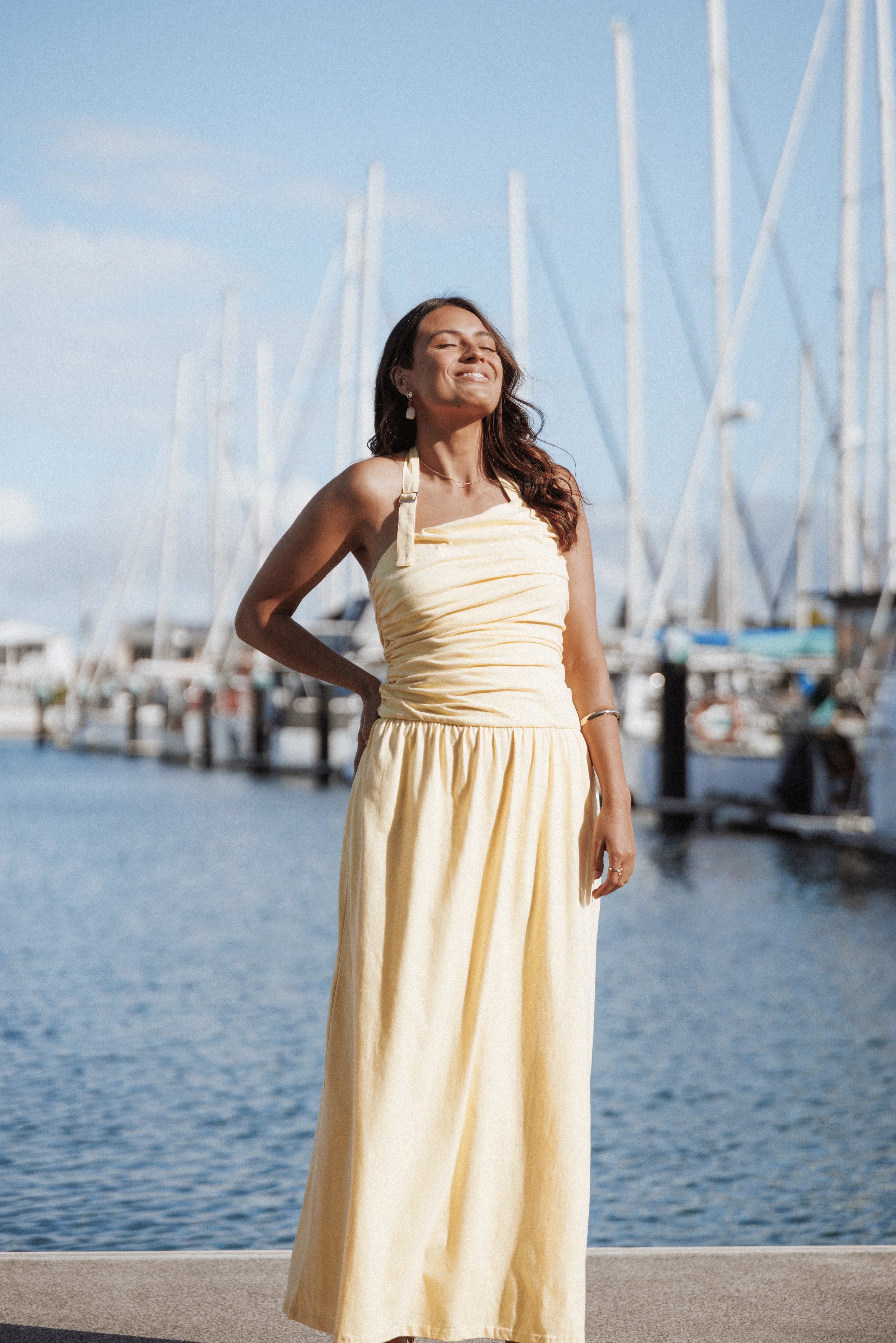 Emalia Halter Maxi Dress Pale Yellow