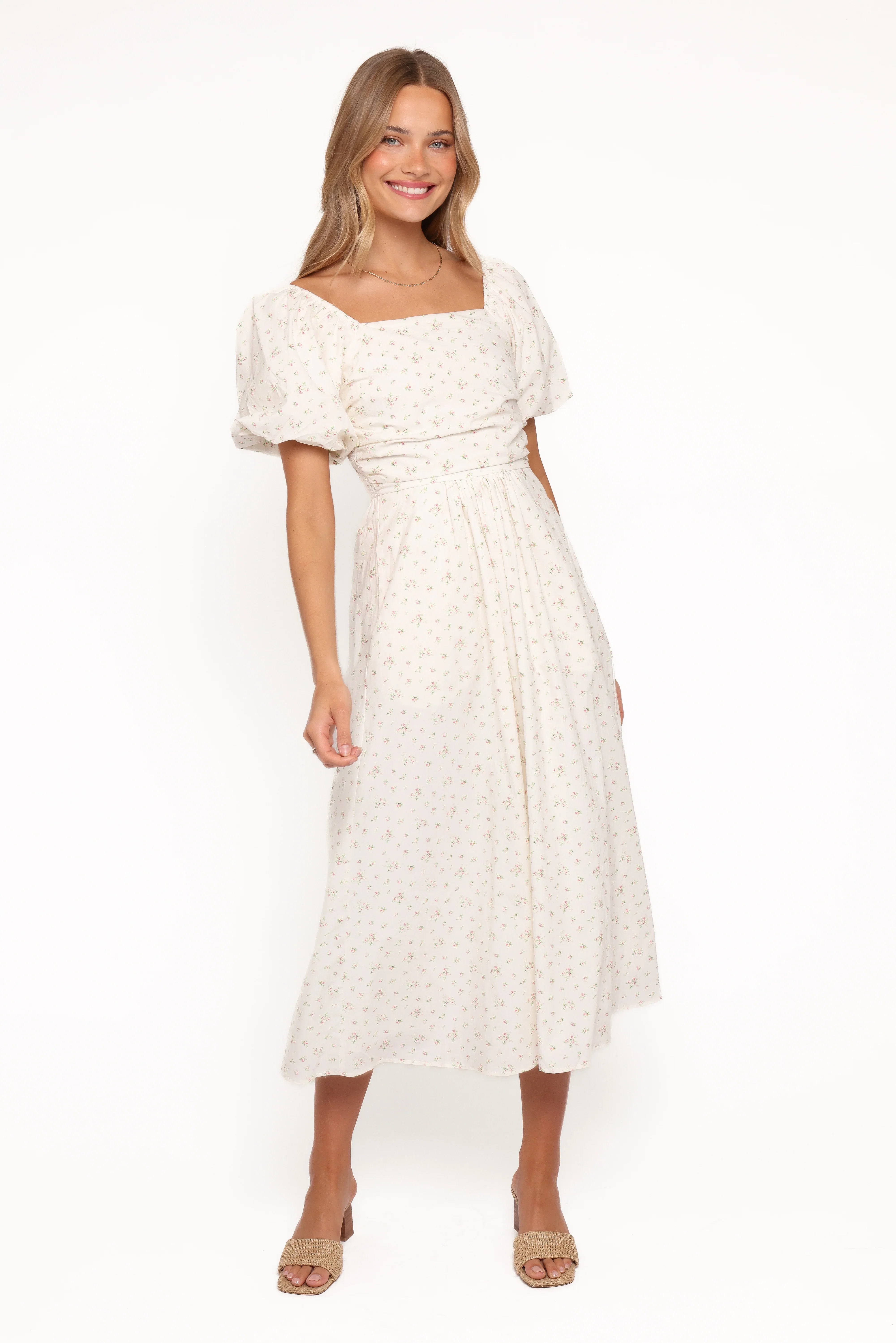 Clo Puff Sleeve Midi Dress White Betty