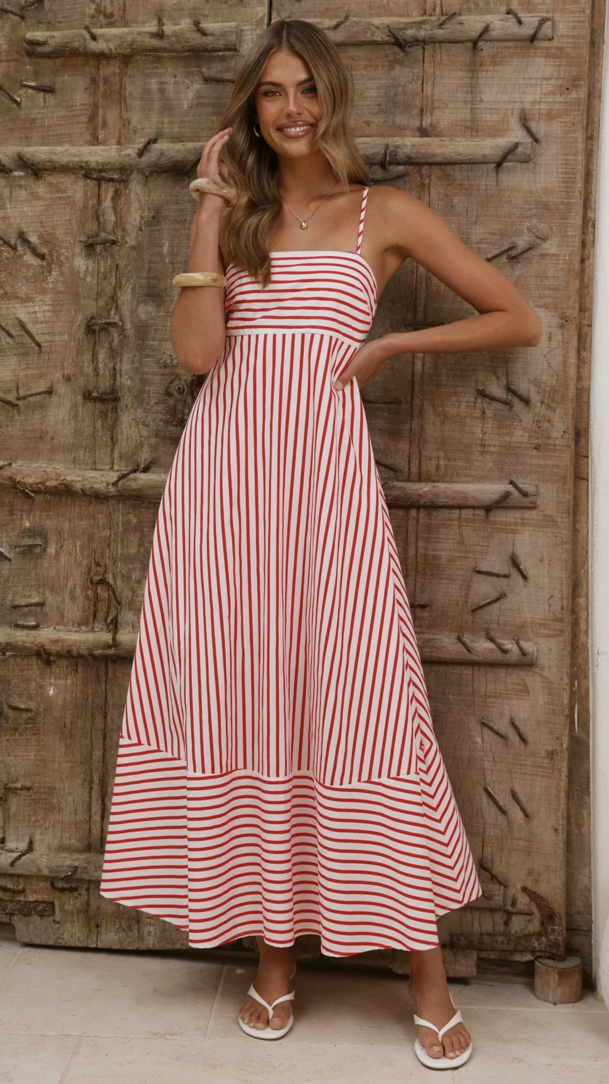 Marcel Maxi Dress Red White Stripe