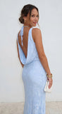 Elyra Floral Burnout Halter Maxi Dress Blue