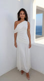 Athenya Draped One Shoulder Maxi Dress Cream White