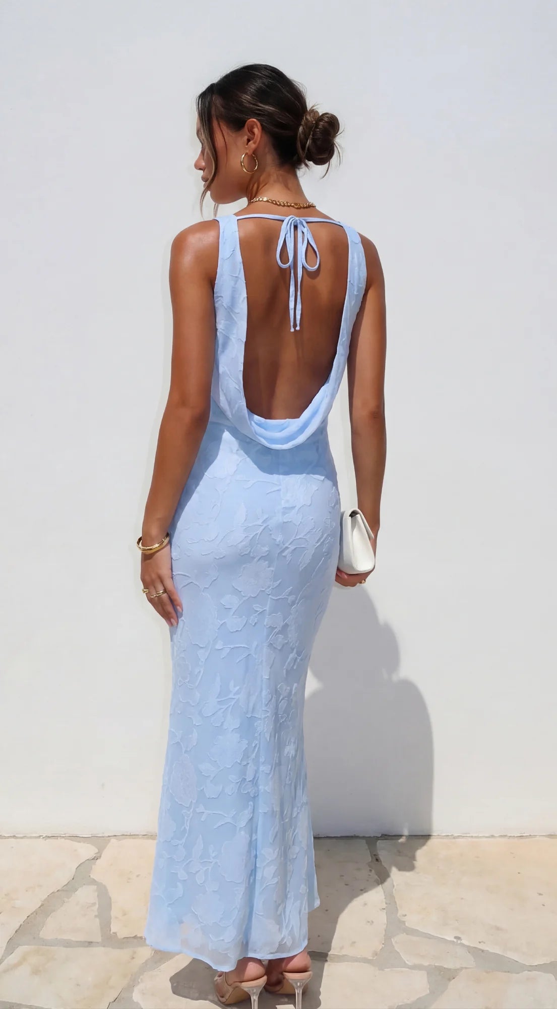 Elyra Floral Burnout Halter Maxi Dress Blue
