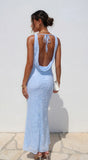 Elyra Floral Burnout Halter Maxi Dress Blue