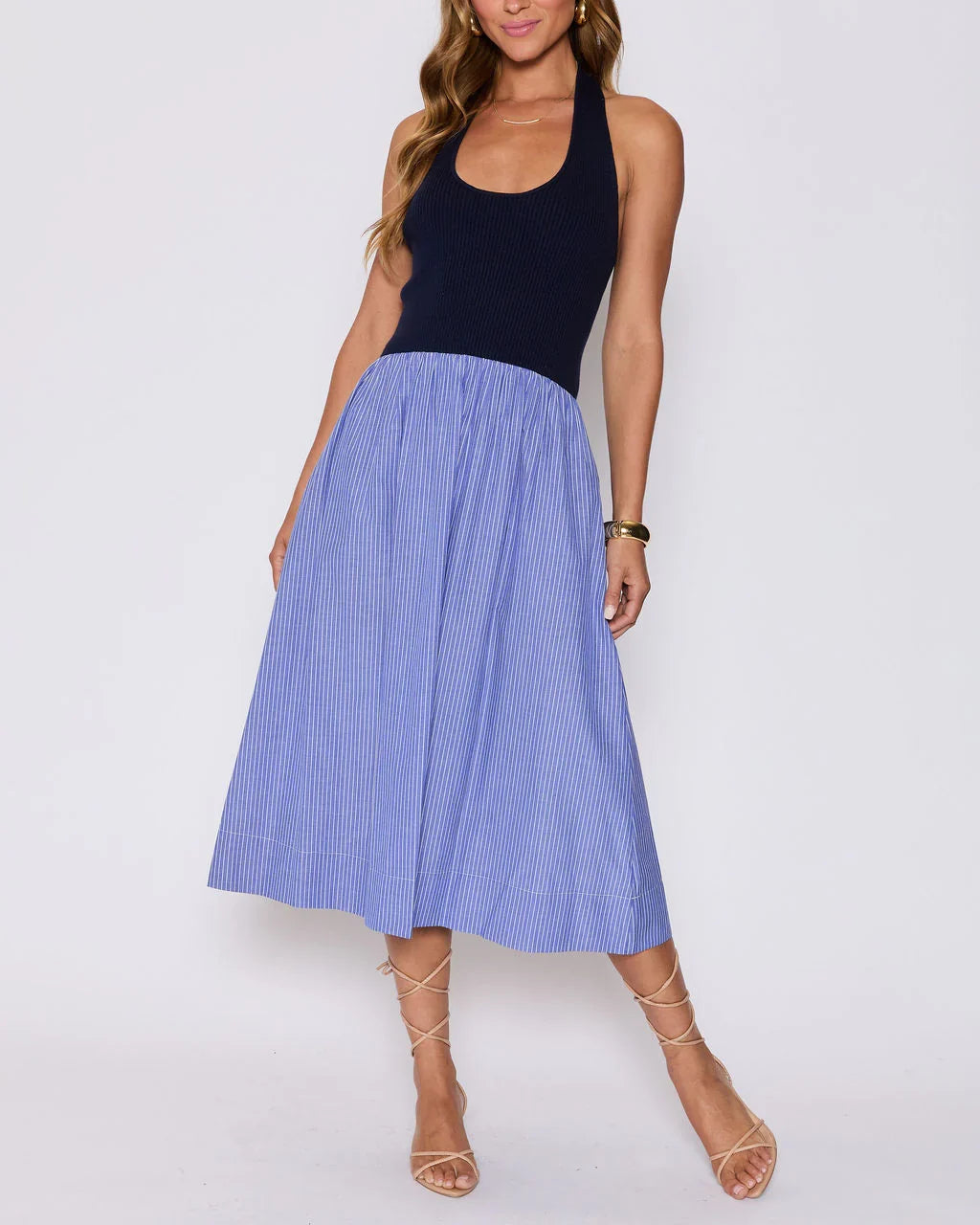 Piper Contrast Knit Halter Maxi Dress