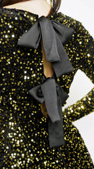 Éloria Velvet Sequin Long Sleeve Mini Dress Black