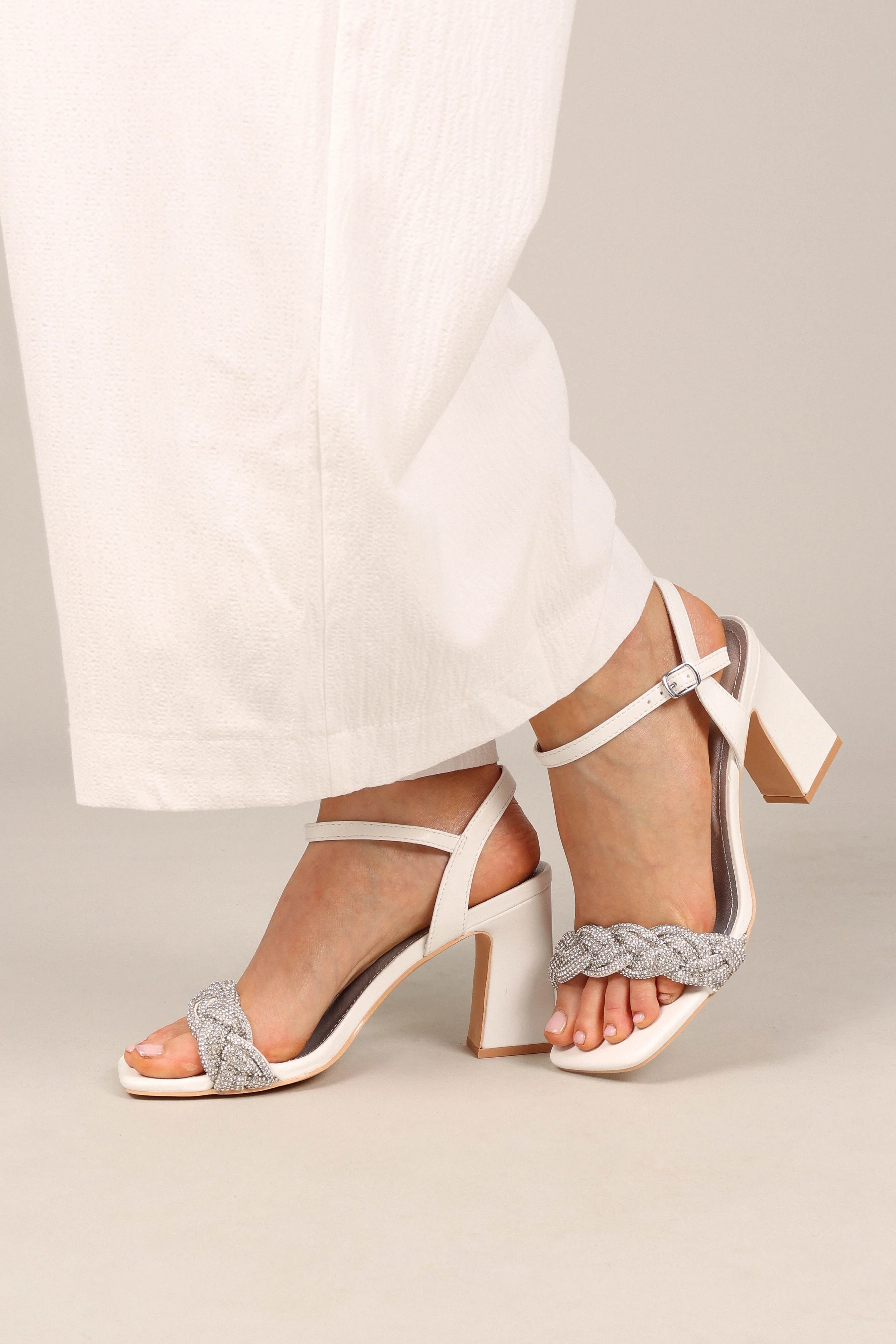 Allure Rhinestone Block Heel White