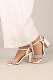 Allure Rhinestone Block Heel White