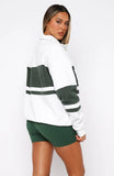 Decade Classics Varsity Zip Front Sweater Grey Marle Dark Green