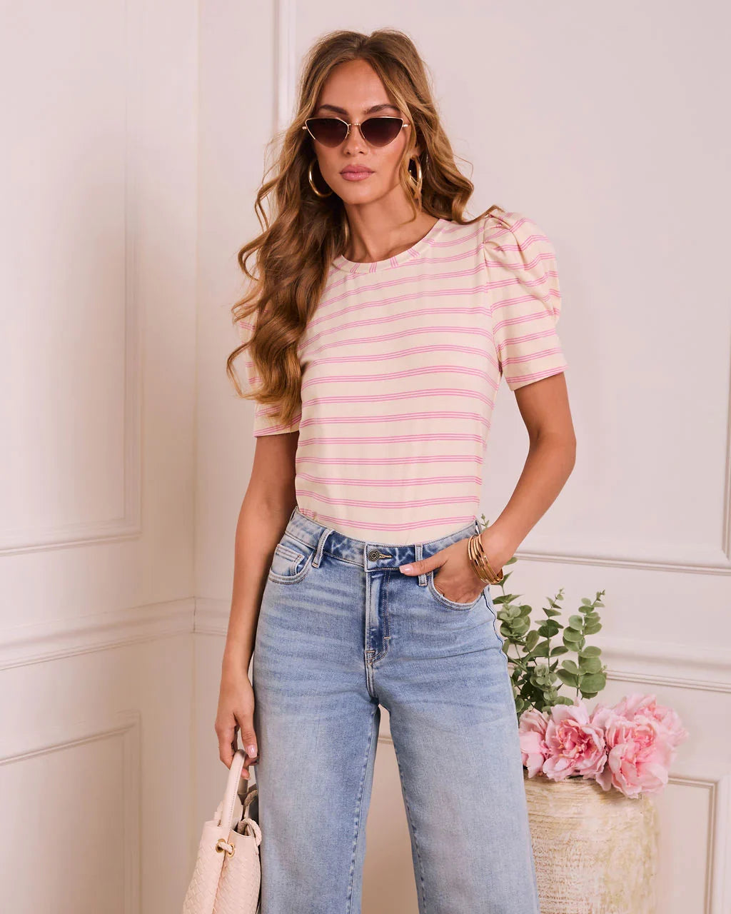 Spring Poise Striped Puff Sleeve Top