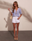 Americana Muse Striped Cotton Front Tie Peplum Top