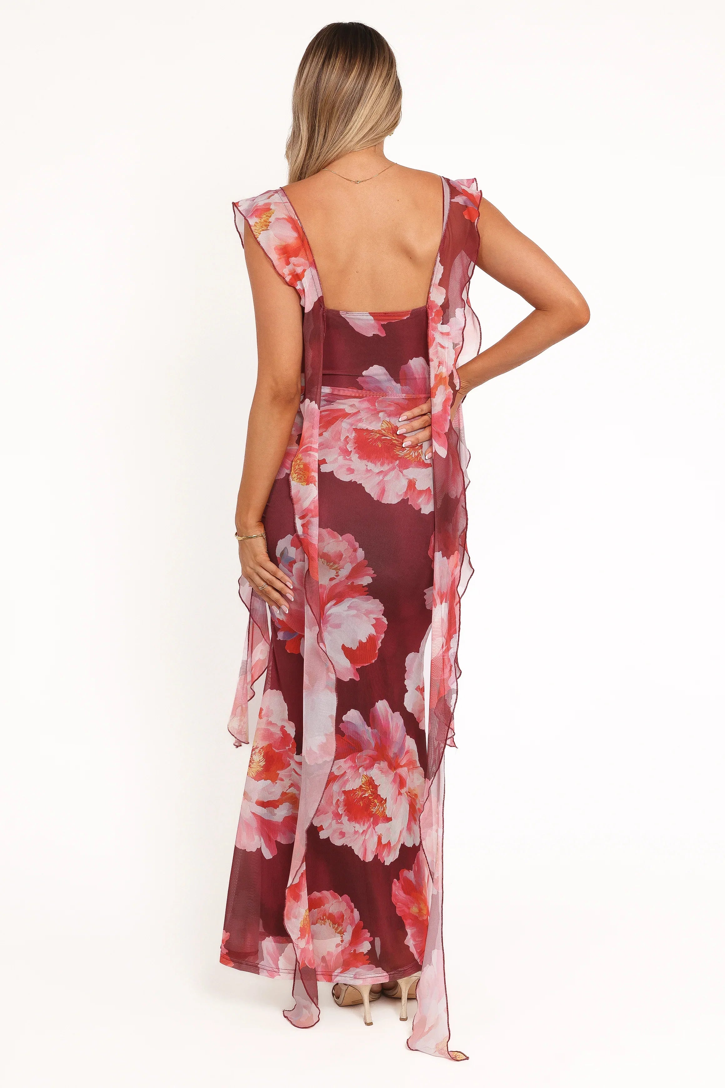 Chiara Maxi Dress Burgundy Peony