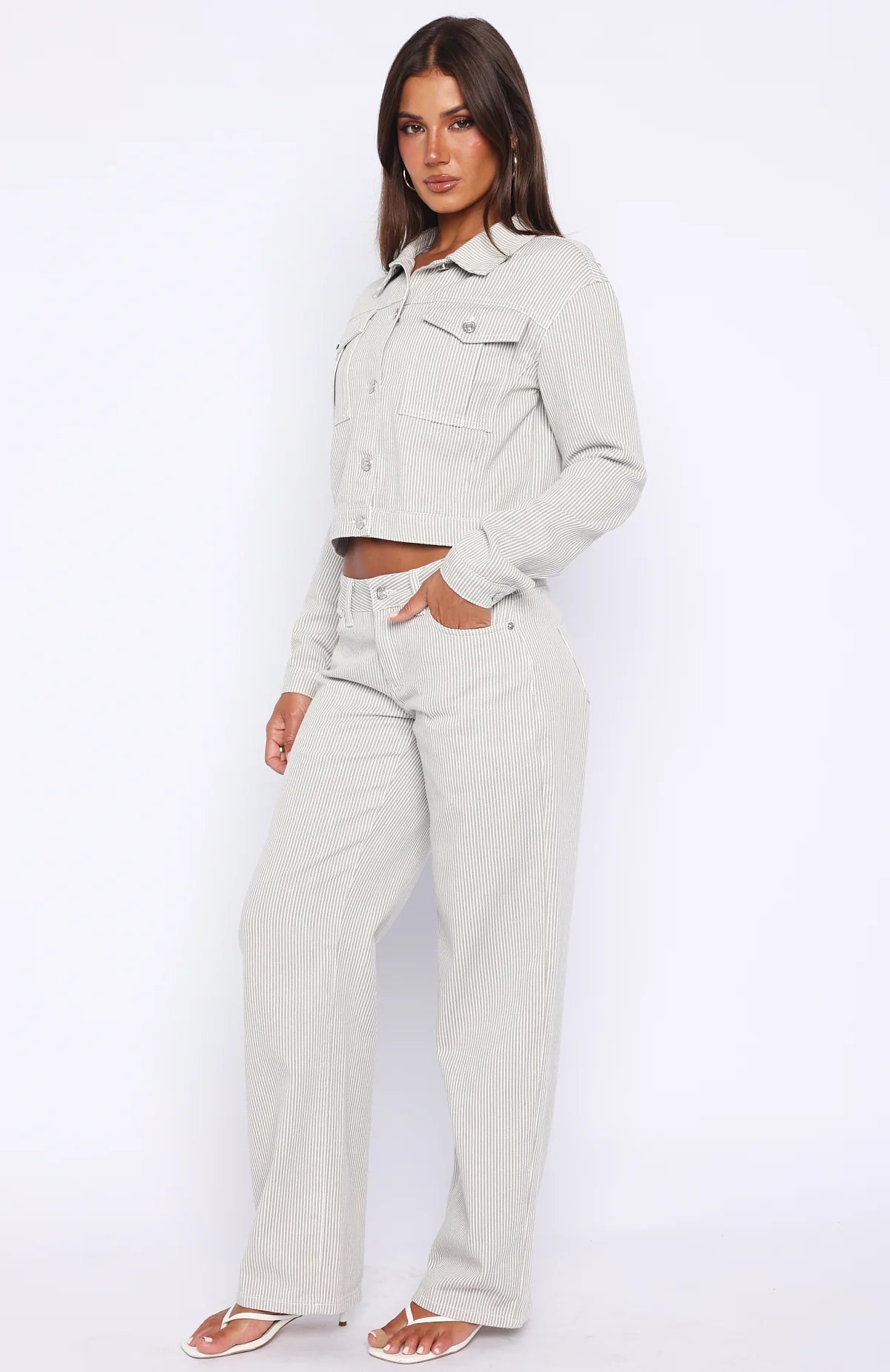 Bring The Style Low Rise Wide Leg Jeans Grey White