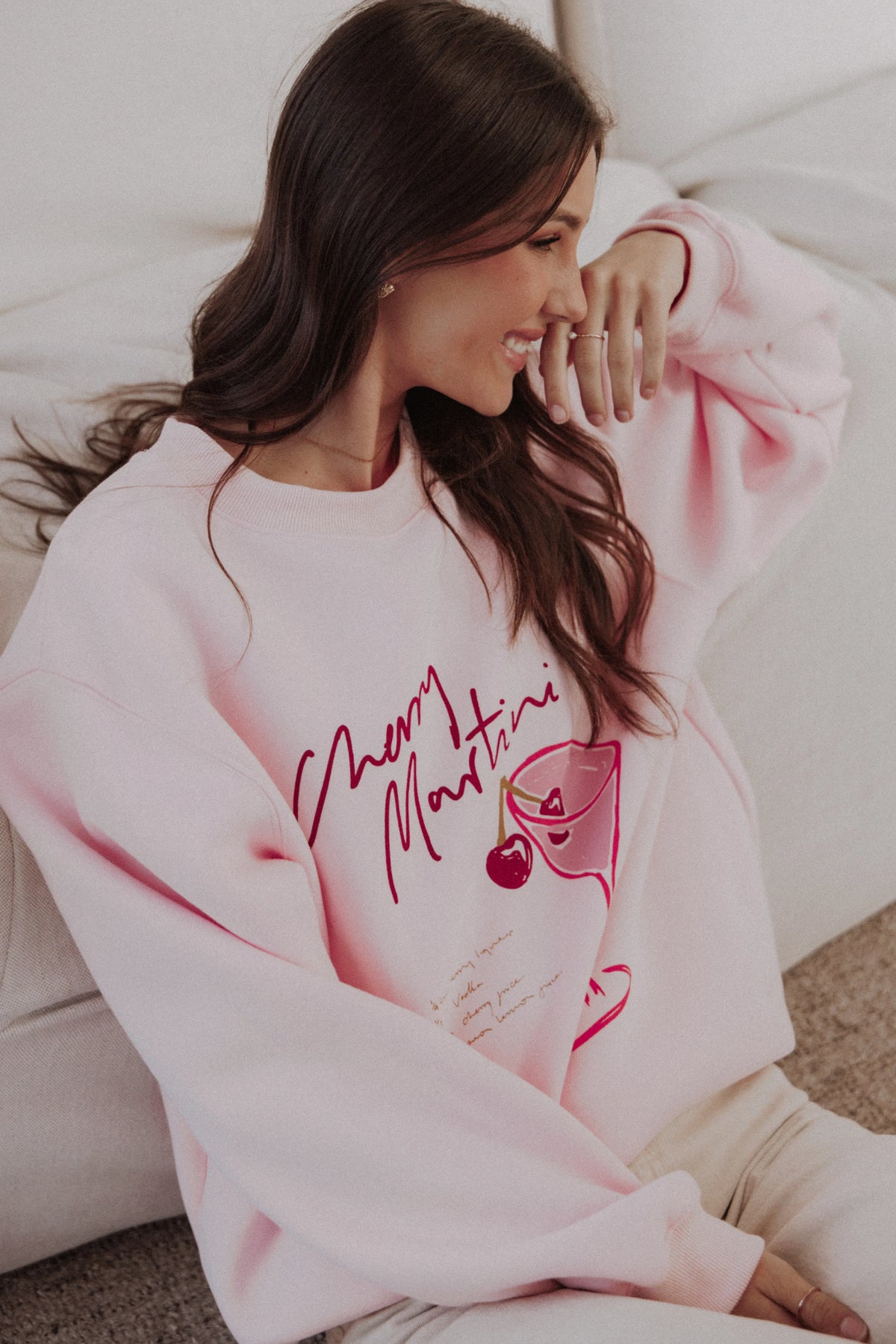 Cherry Martini Graphic Sweatshirt Pink