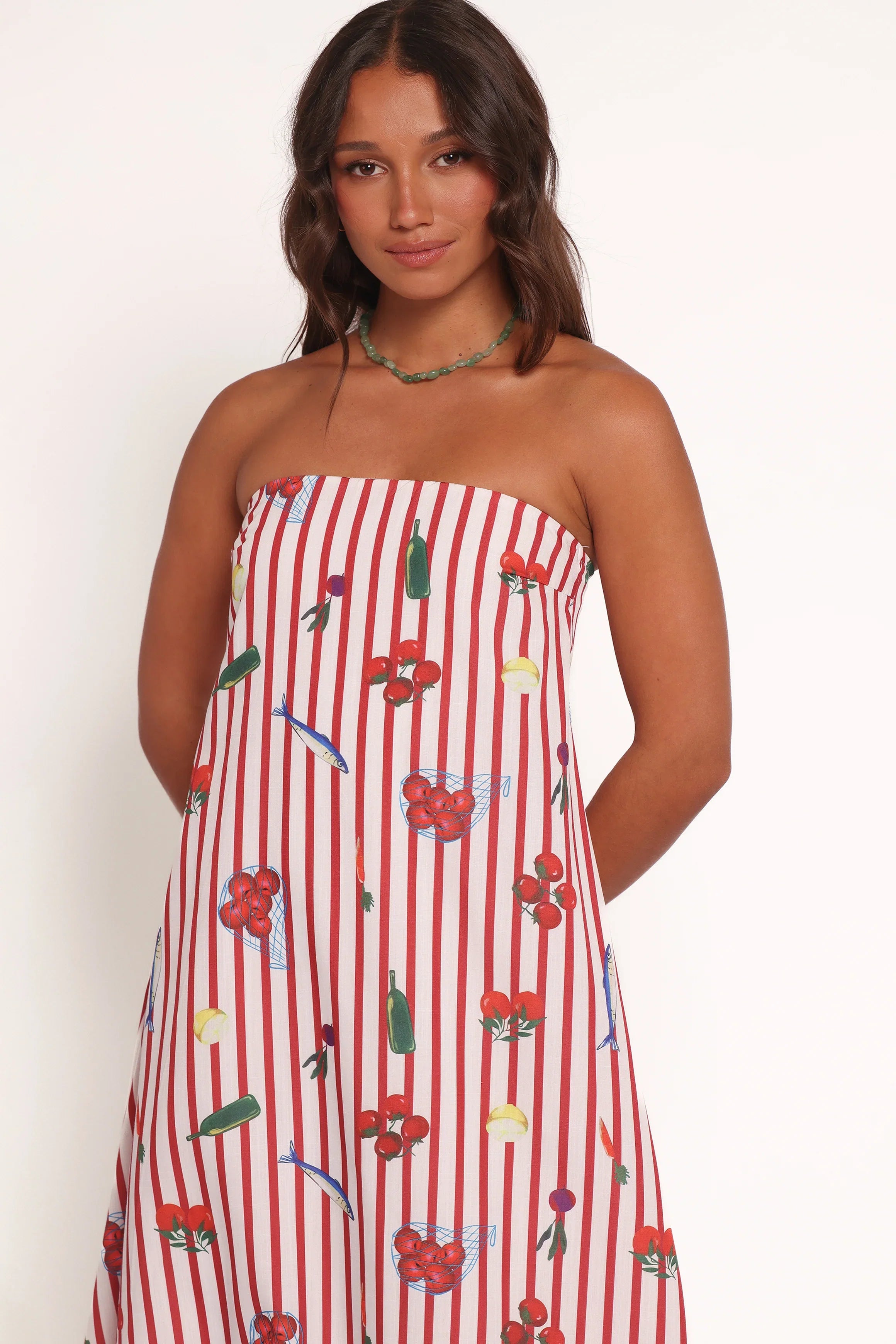 Soph Strapless Maxi Dress Red Picnic Stripe