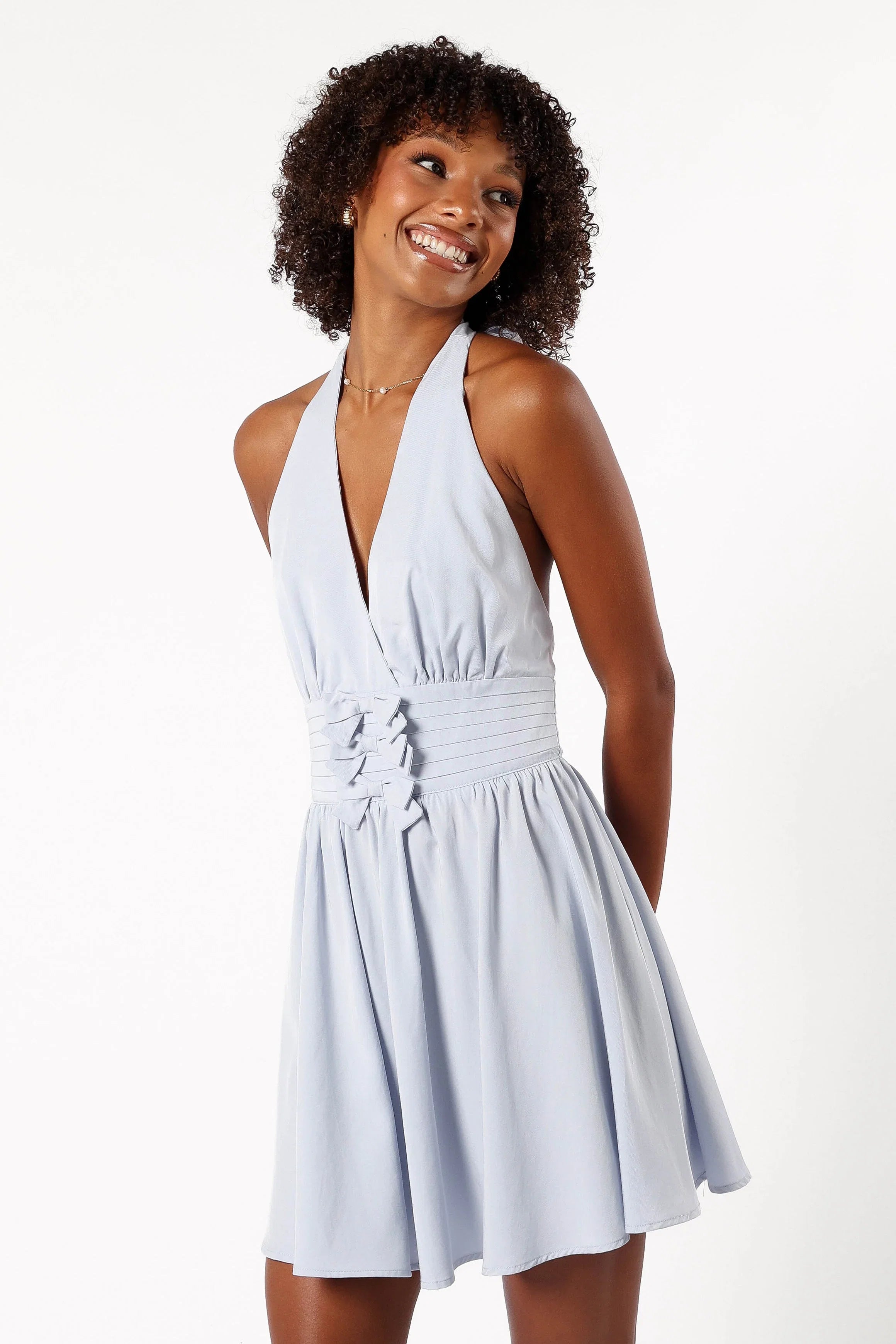 Leigh Halterneck Mini Dress Light Blue