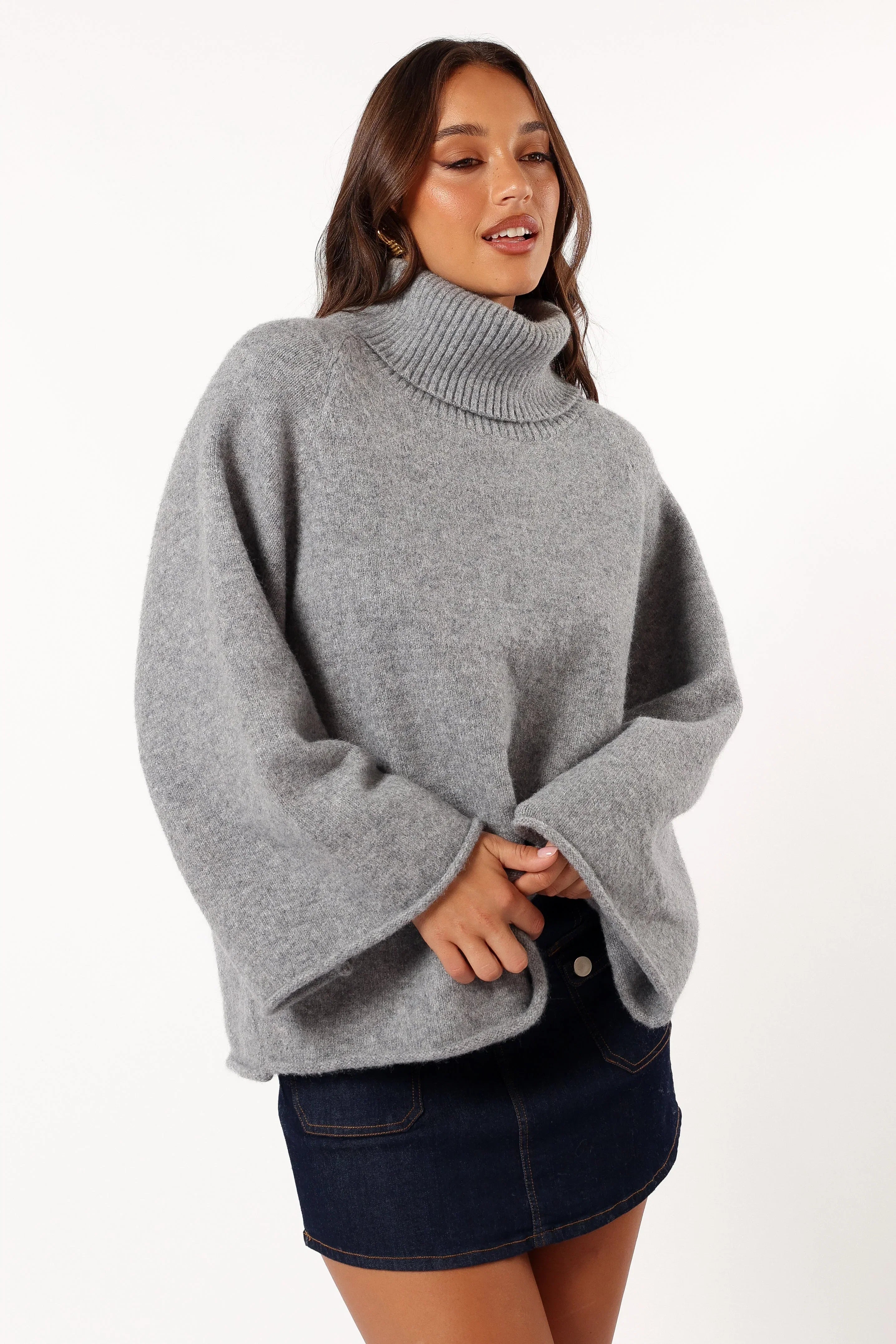 Bindy Cowlneck Knit Sweater Grey Marle