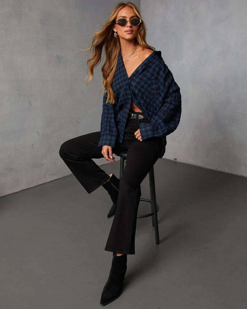 Keren Plaid Button Down Top