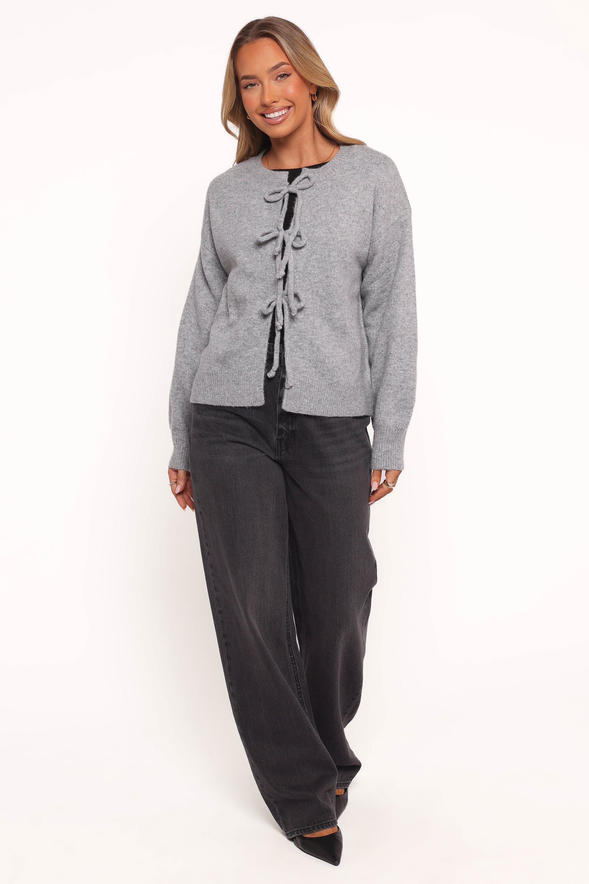 Neri Bow Tie Front Cardigan Grey