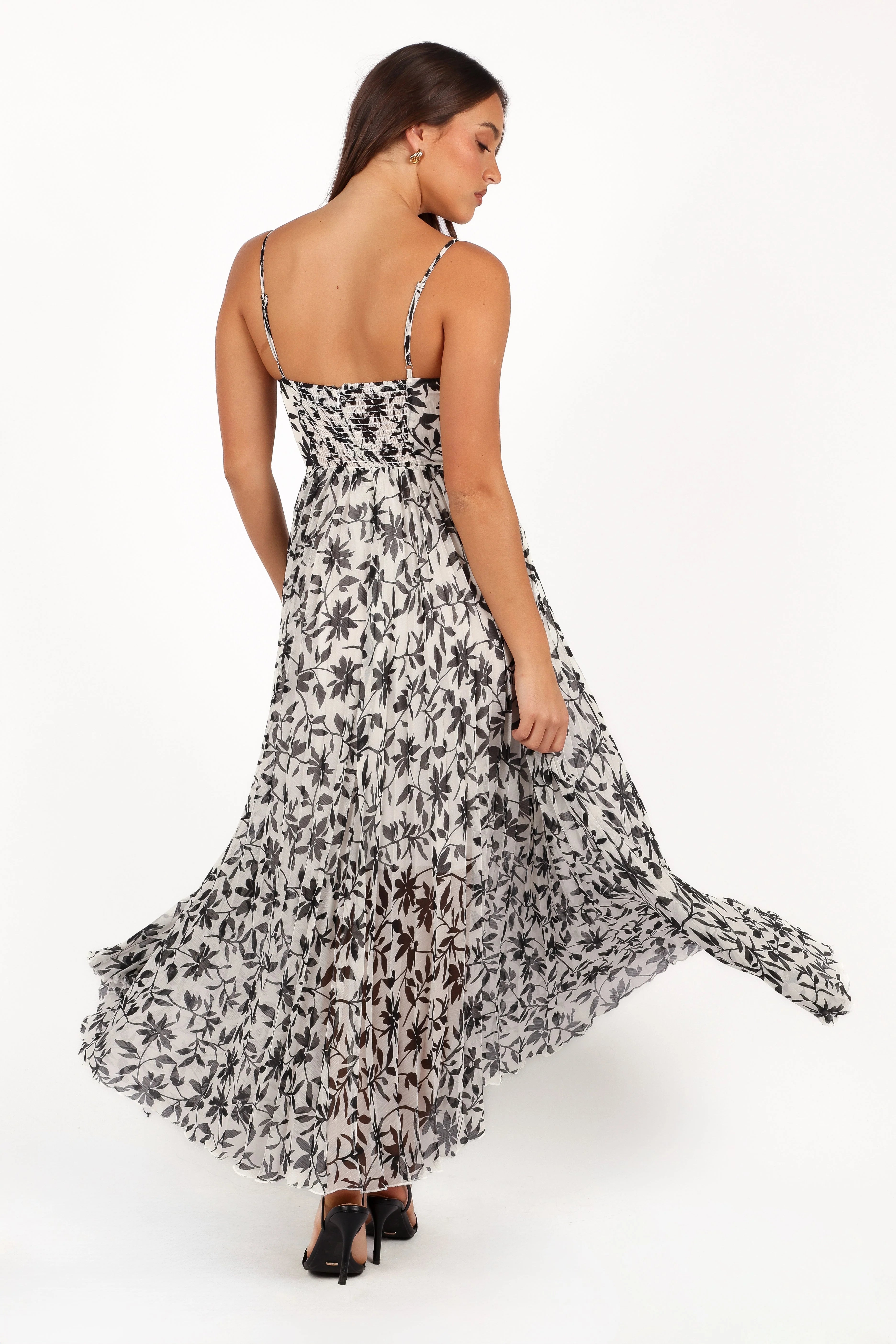 Achanti Pleated Maxi Dress White Black Floral