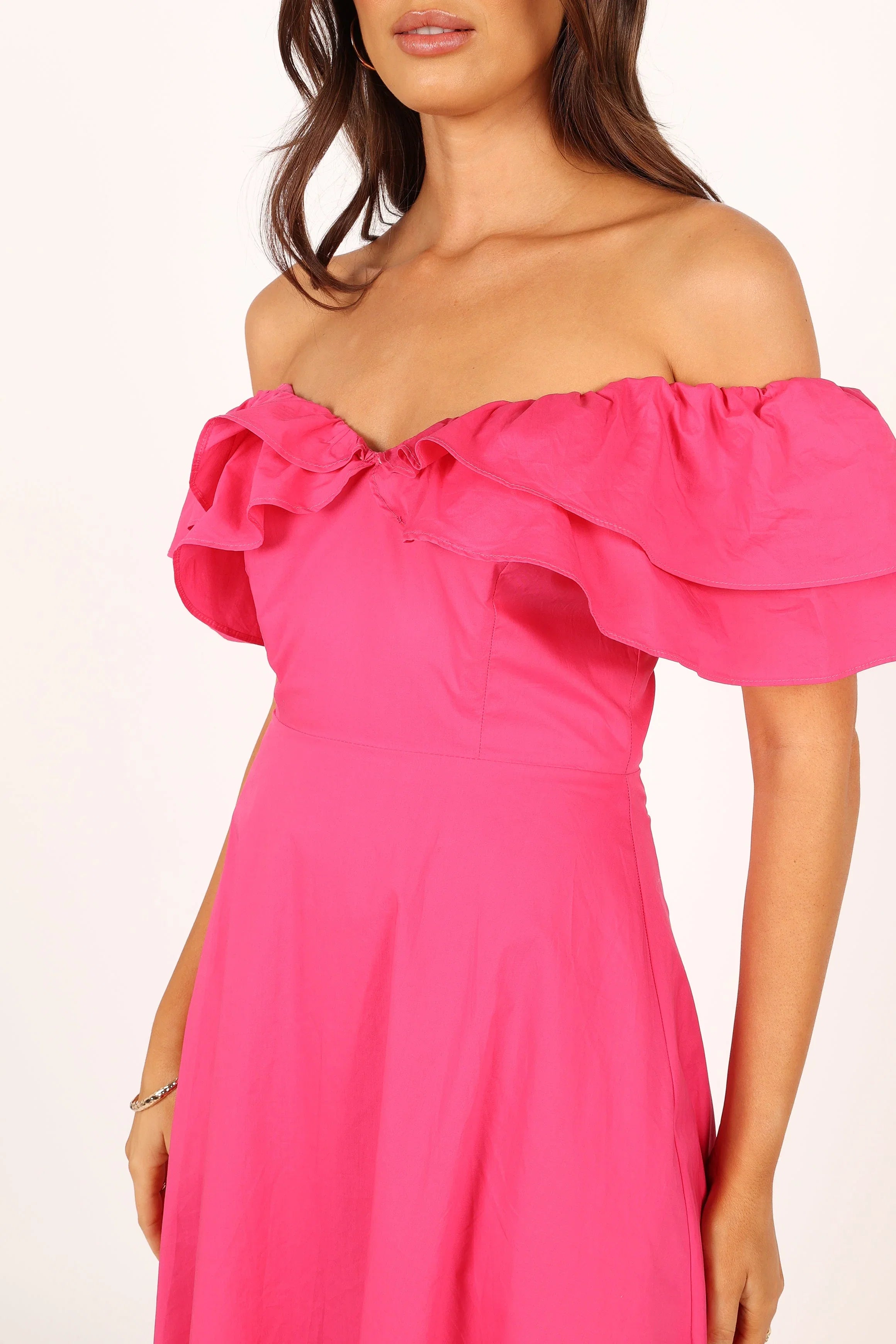 Cabo Frill Sleeve Midi Dress Magenta