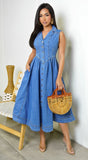 Hope Sleeveless Denim Midi Dress Blue
