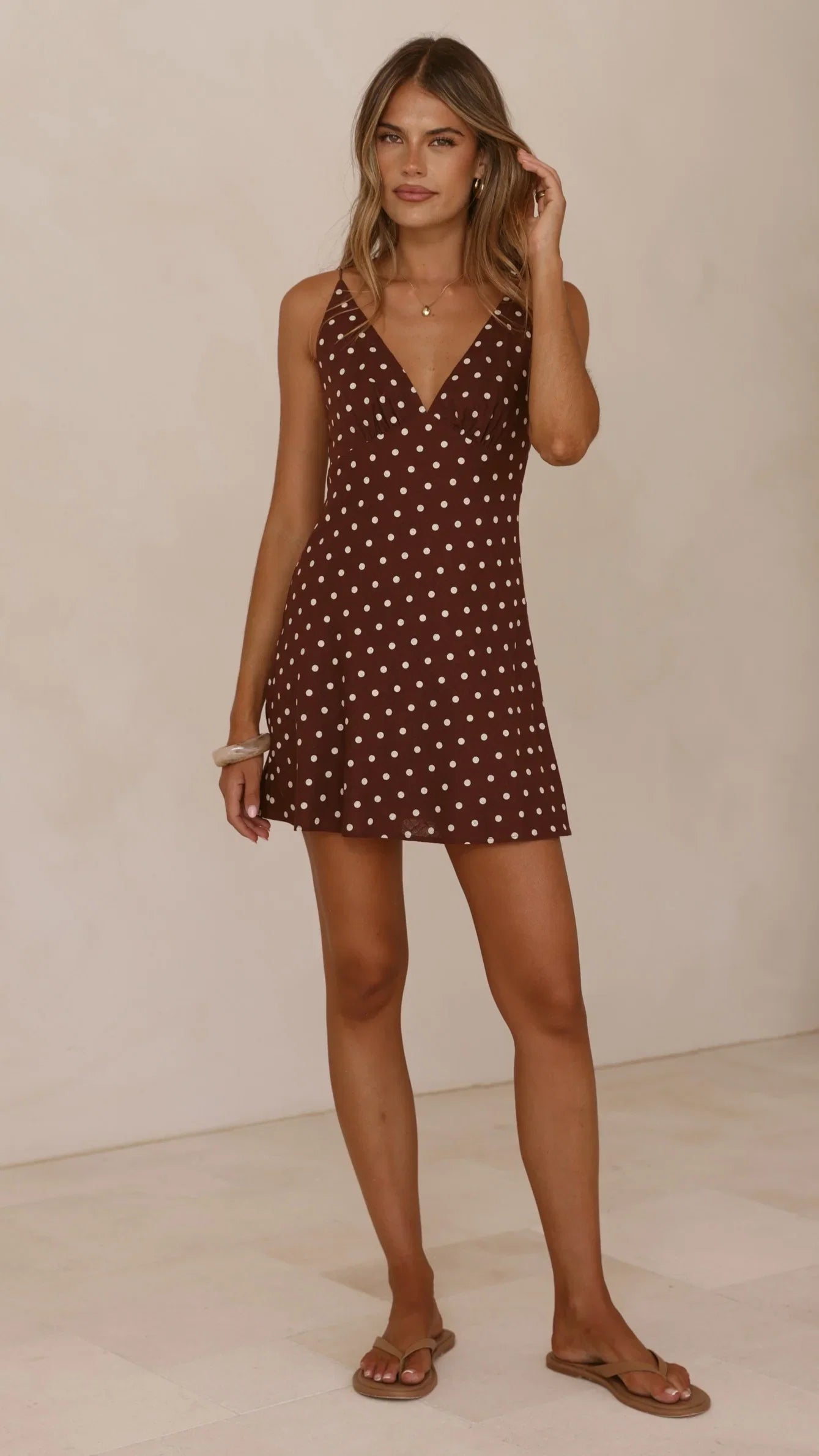 Halina Mini Dress Chocolate Nude Spot