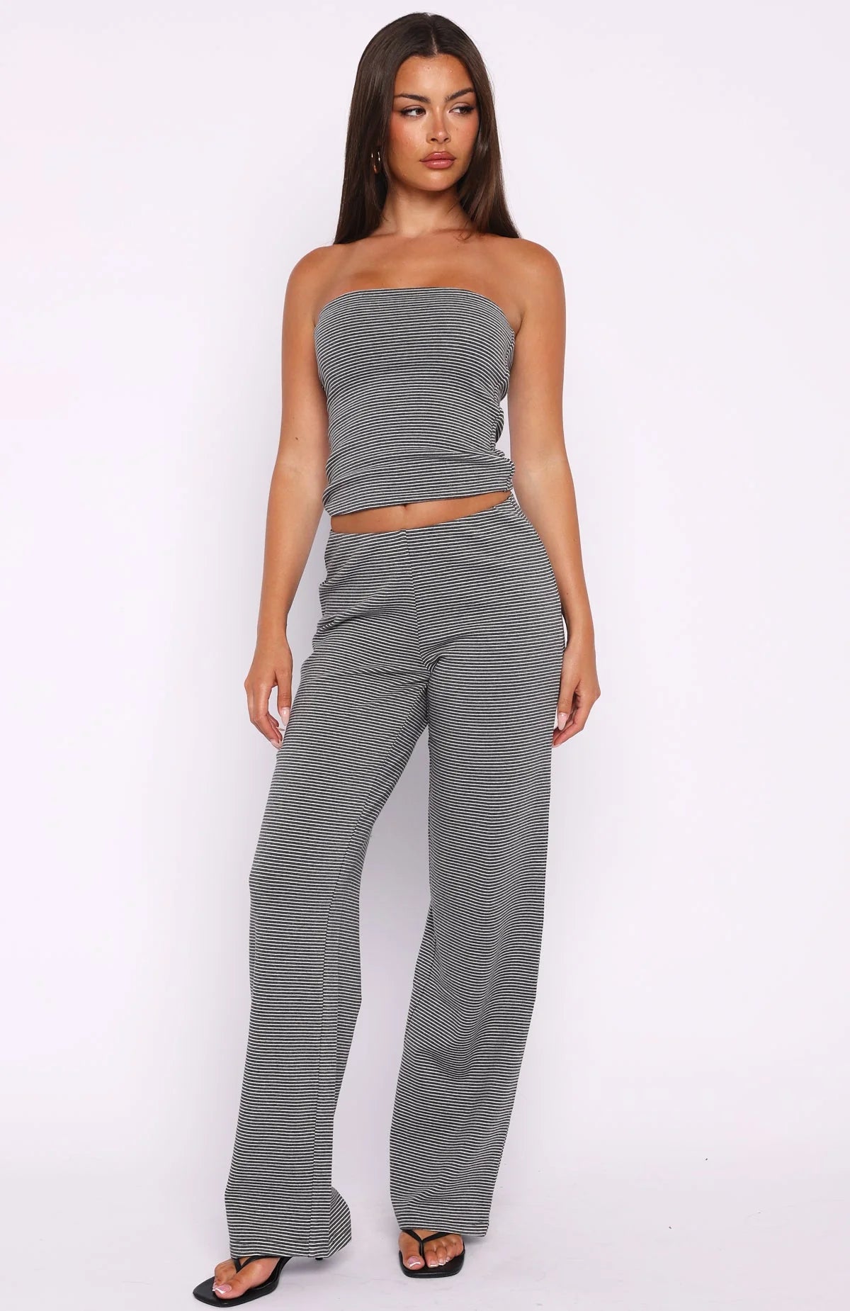 Happy It Happened Pants Grey White Stripe