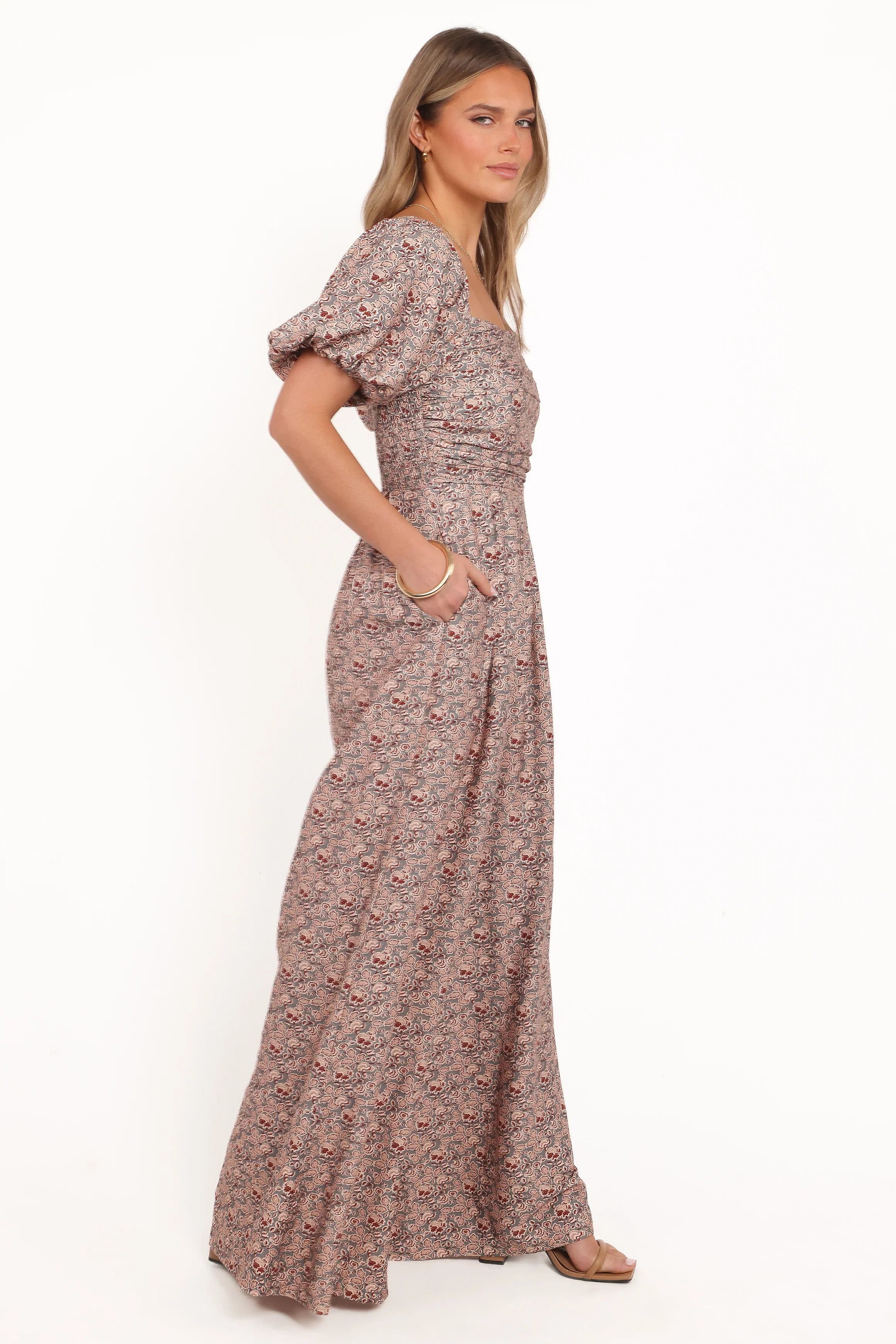 Jayda Puff Sleeve Jumpsuit Grey Floral